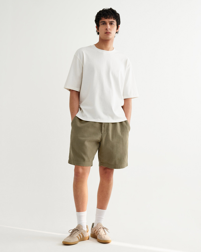 Wax London Kurt - Khaki Crinkle Cotton-Linen Shorts outlook