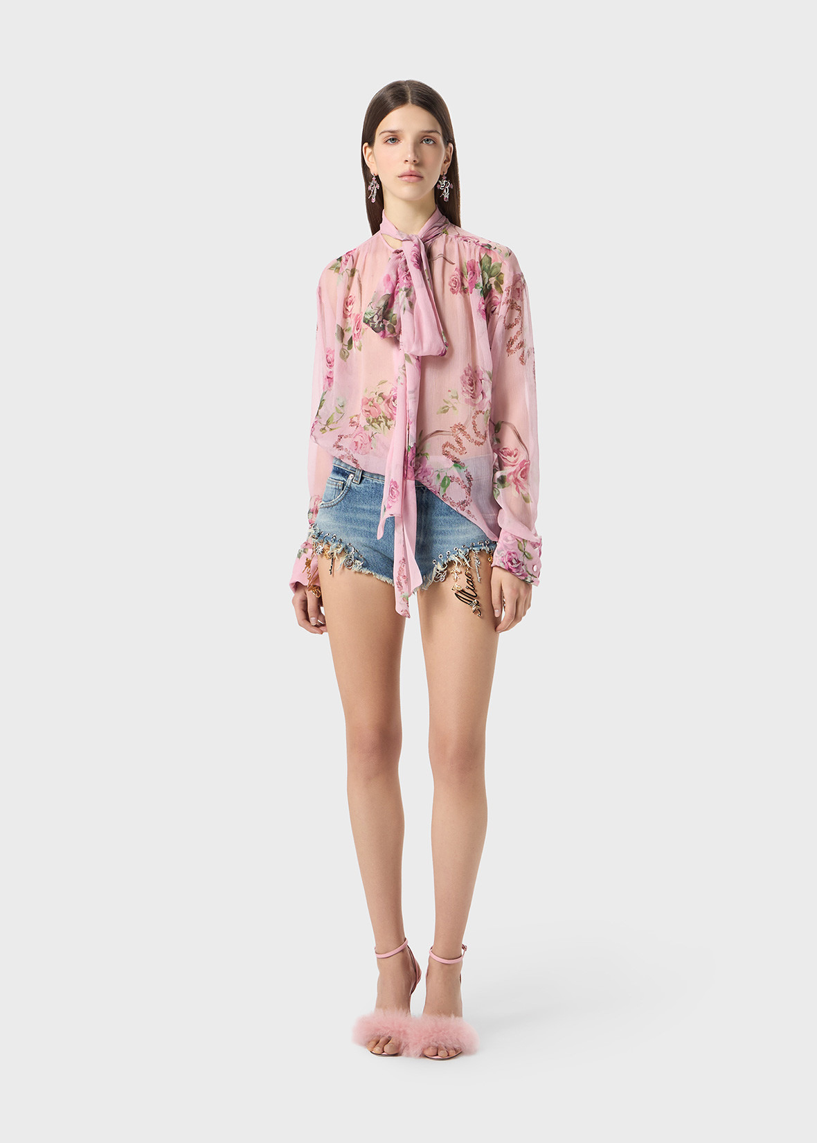 ROSE PRINT SILK CREPONNE BLOUSE - 2