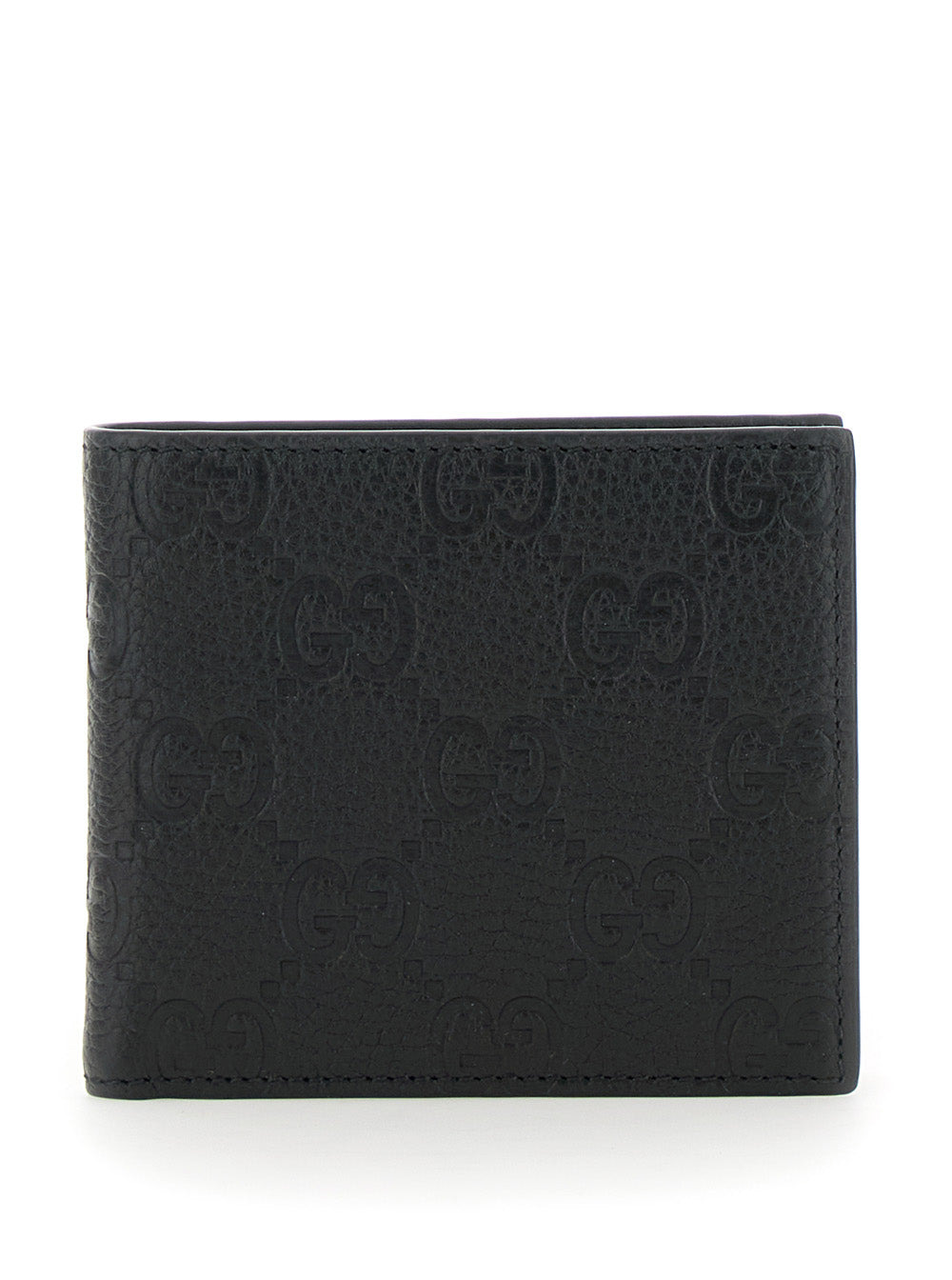 Gucci Men Black Bi-Fold Wallet With All-Over Gg Motif In Leather Man - 1