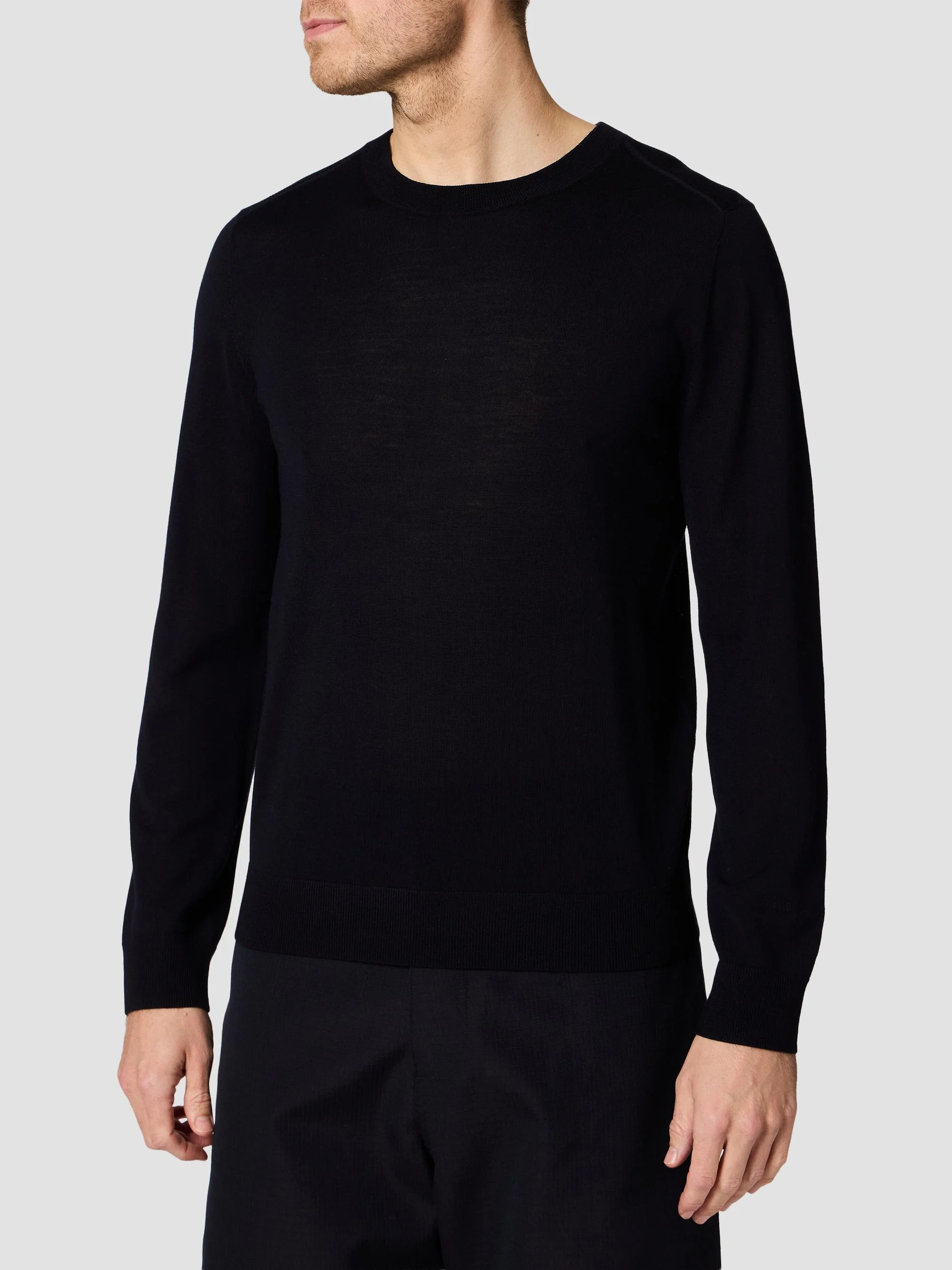 Men's Merino Wool Crewneck Sweater - Very Dark Navy - 1