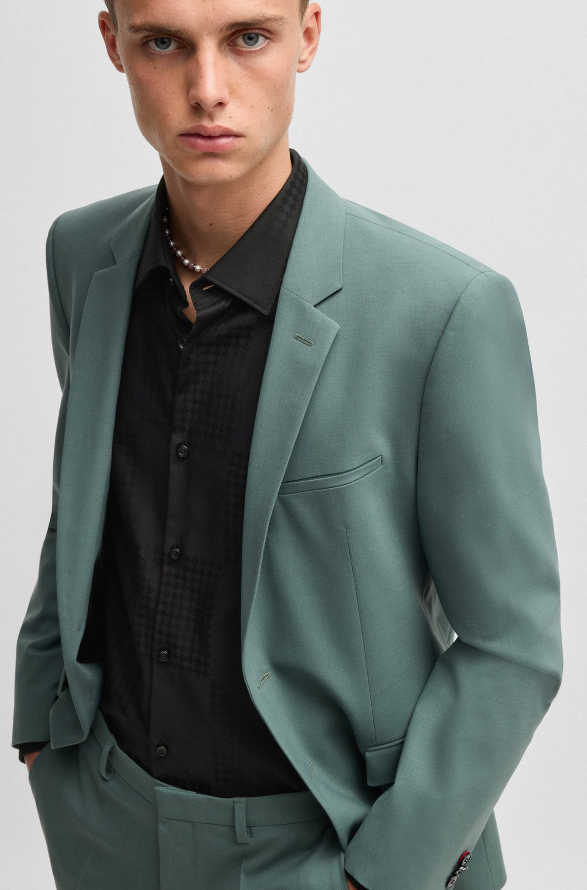 SLIM-FIT SHIRT IN COTTON JACQUARD WITH CHECKERBOARD PRINT - 6