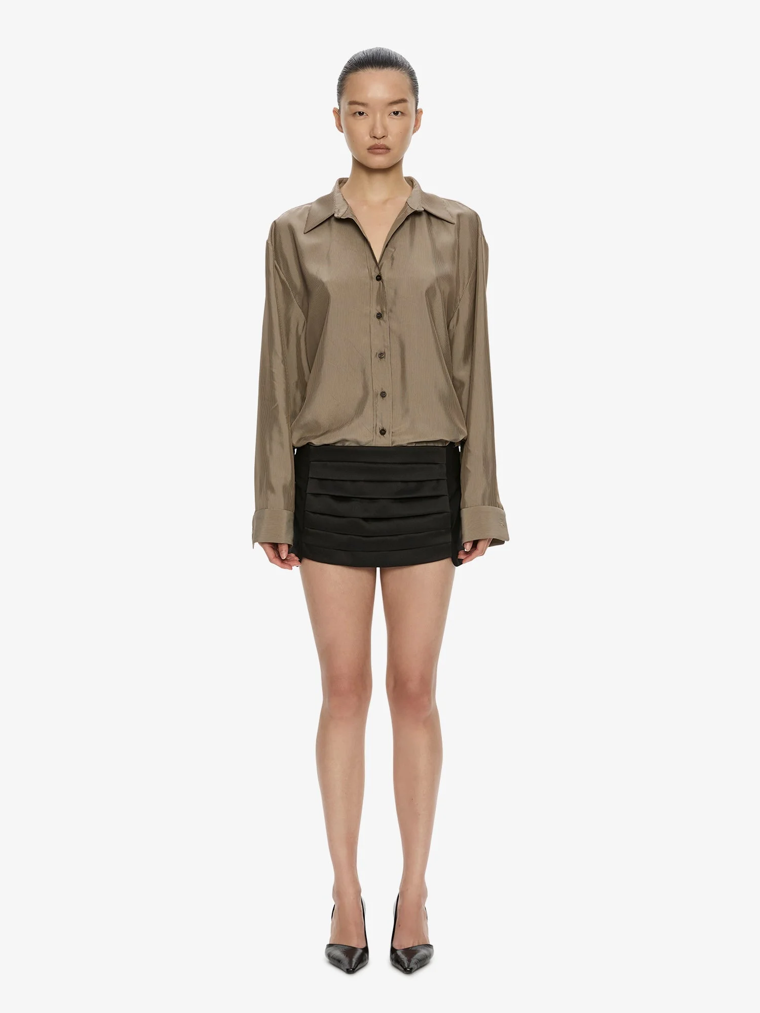 Tuxedo Cummerbund Wool Skirt - 1