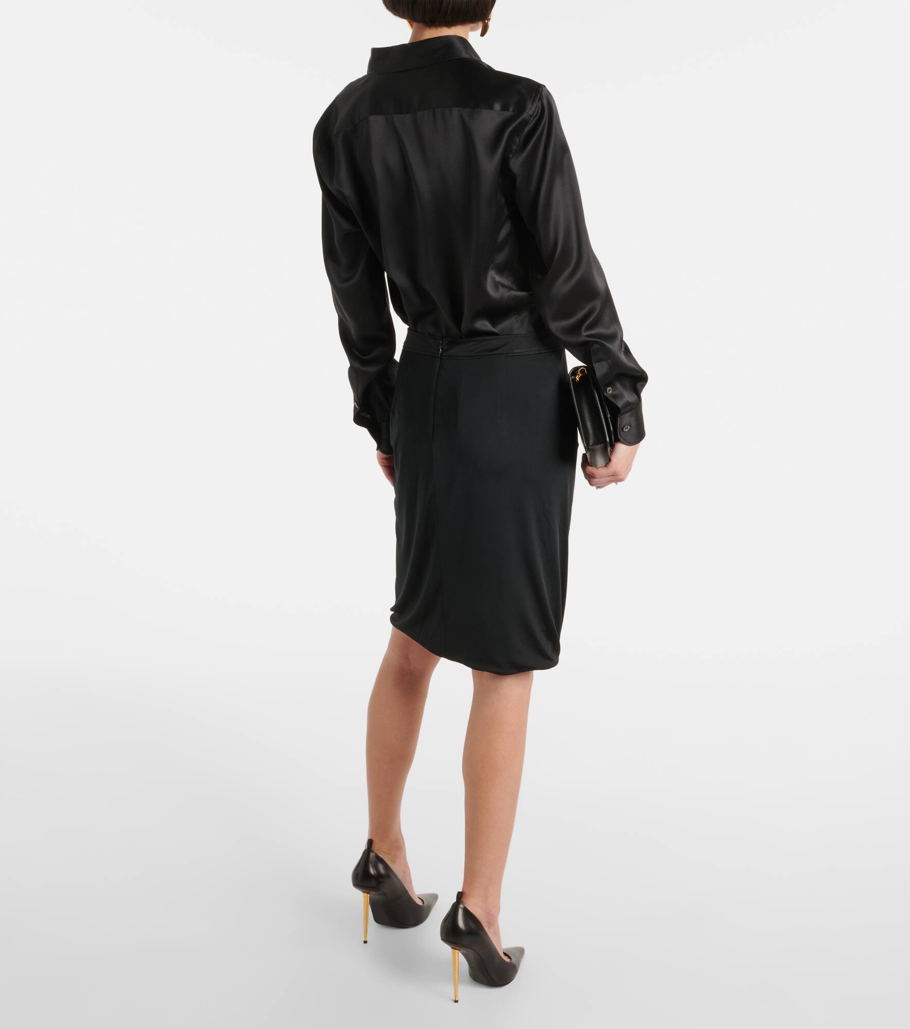 Draped jersey midi skirt - 3