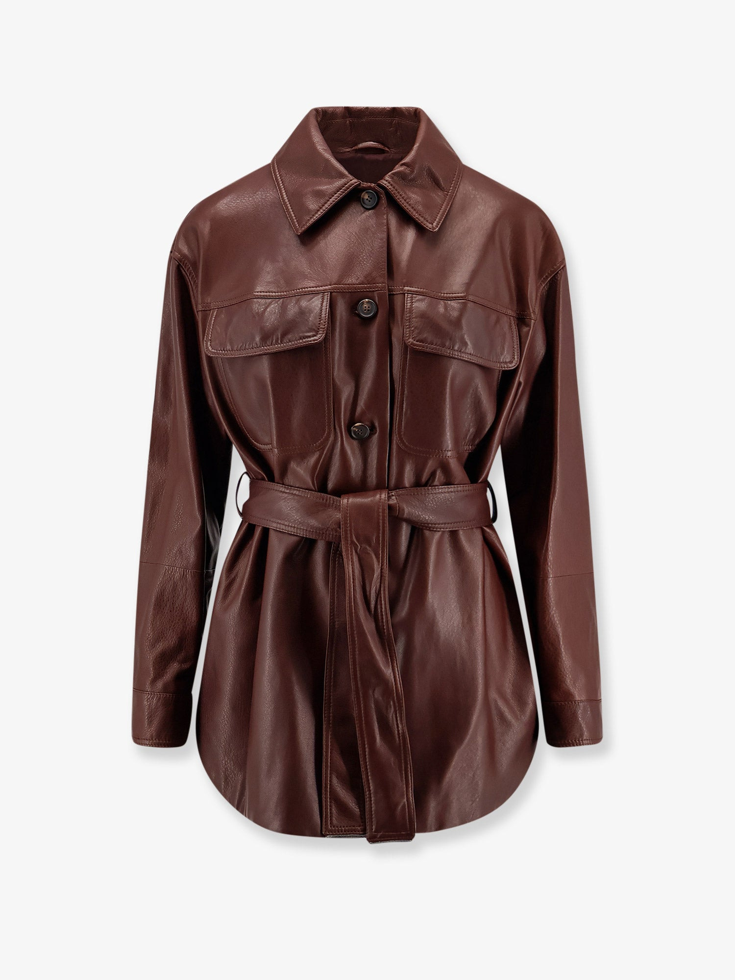 Leather Jacket With Belt - 1