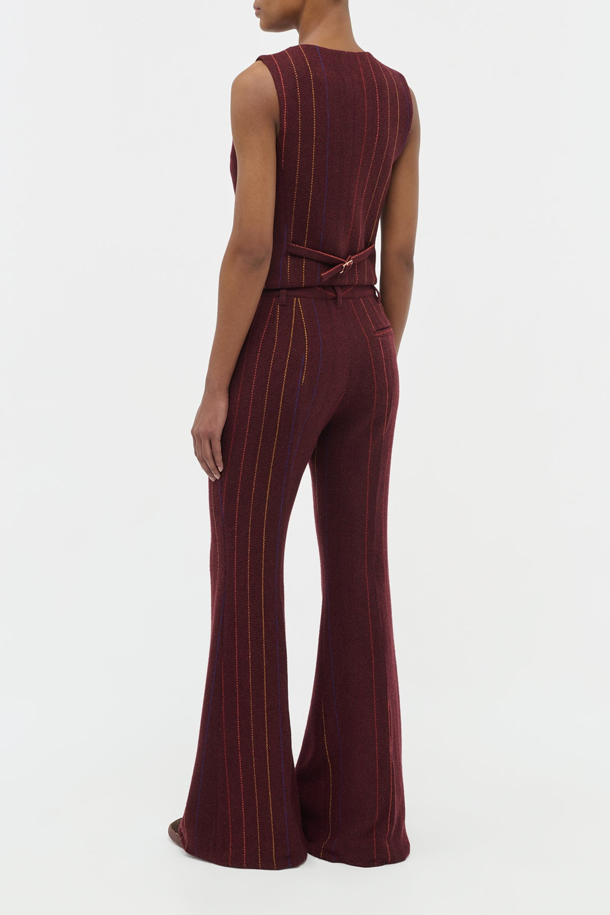 Rhein Flare Pant in Burnt Sienna Multi Pinstripe Wool Cashmere - 4