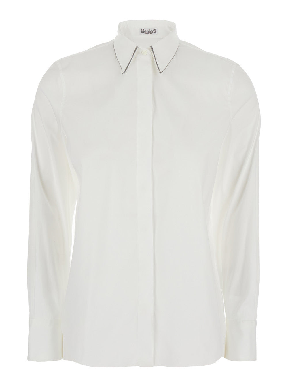 Brunello Cucinelli Women White Shirt With Pointed Collar And Monil Detail On The Collar In Cotton Bl - 1