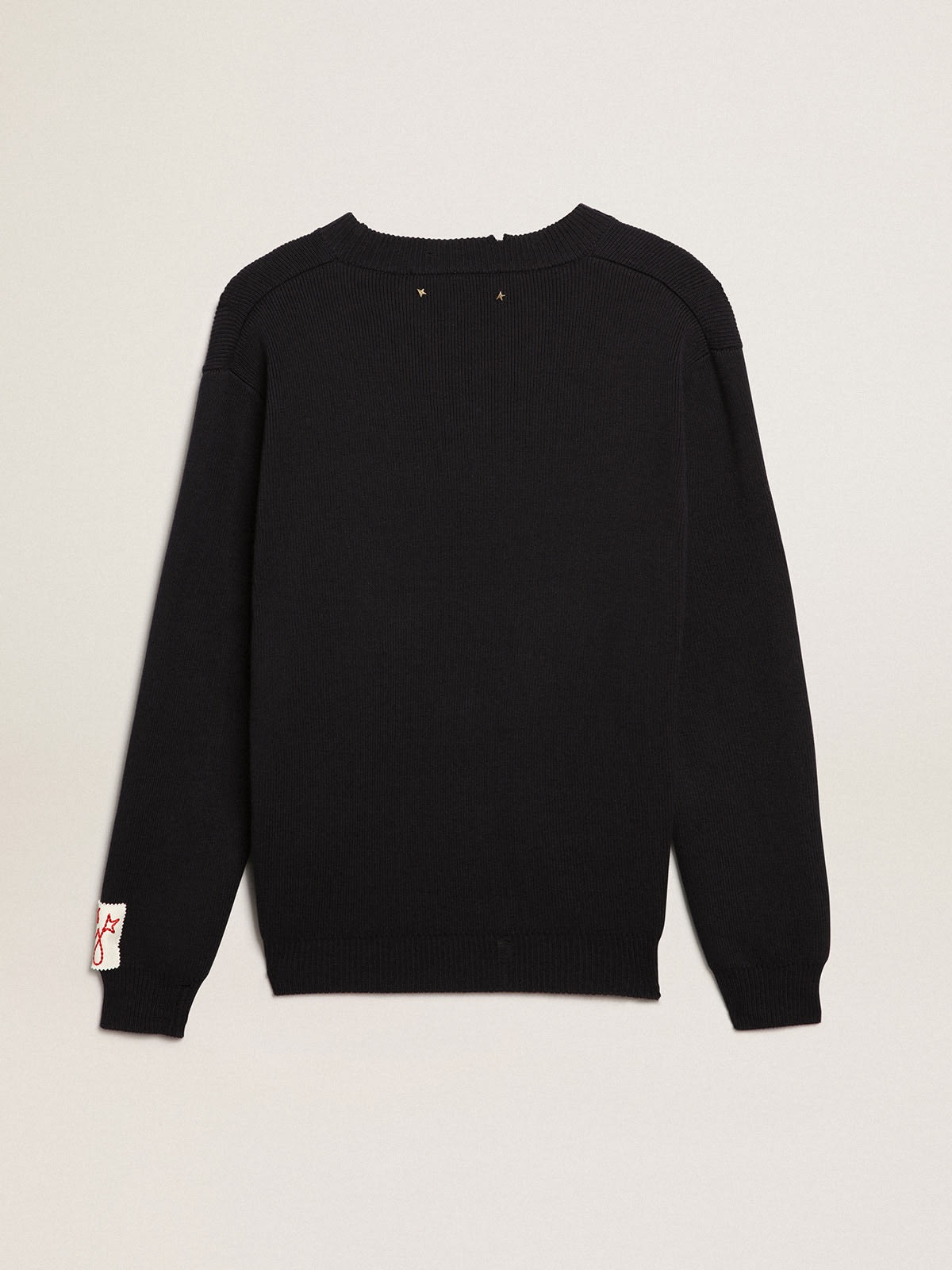 Men’s round-neck sweater in dark blue cotton - 5