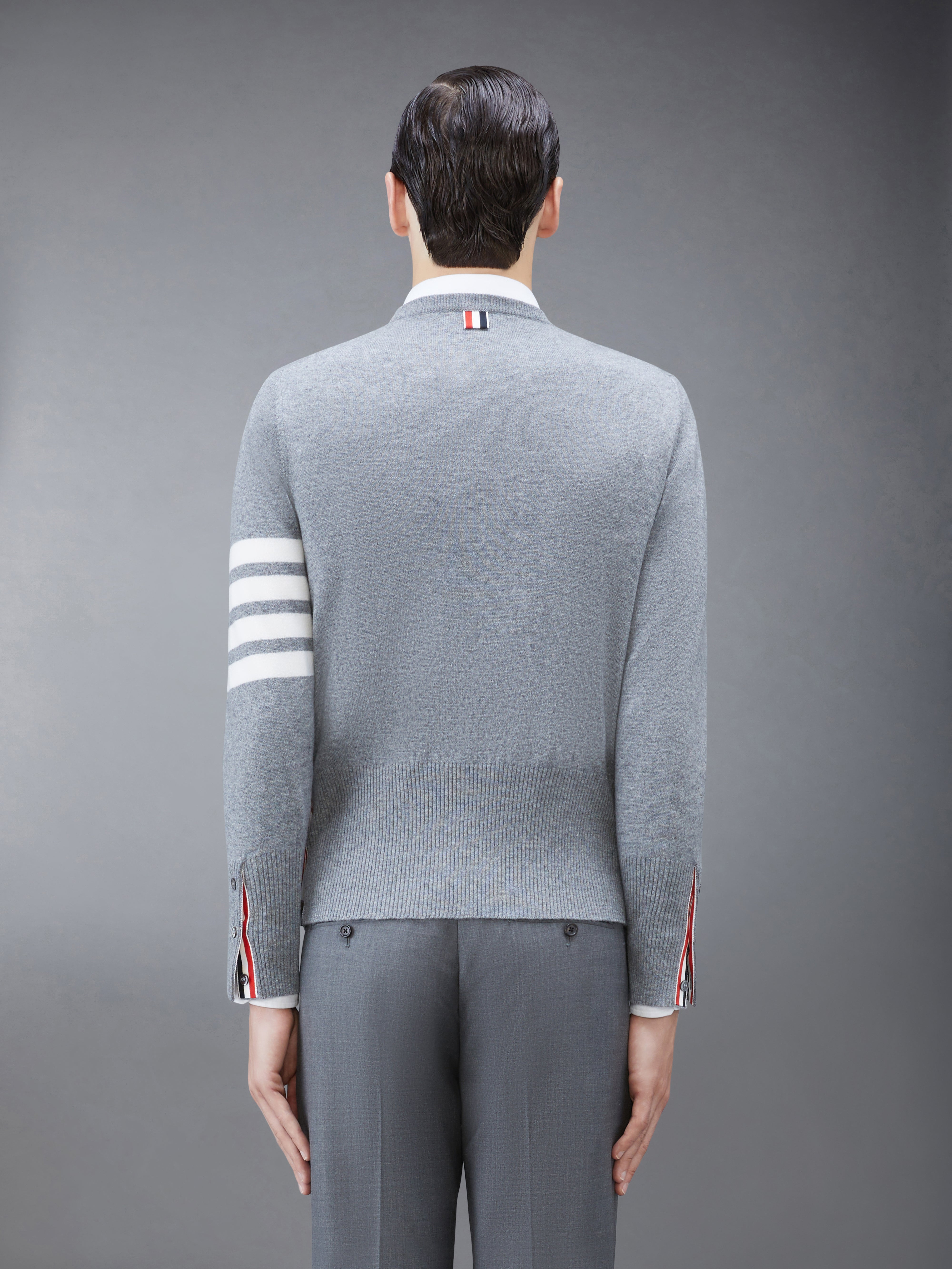 Light Grey Cashmere 4-bar Crew Neck Pullover - 2