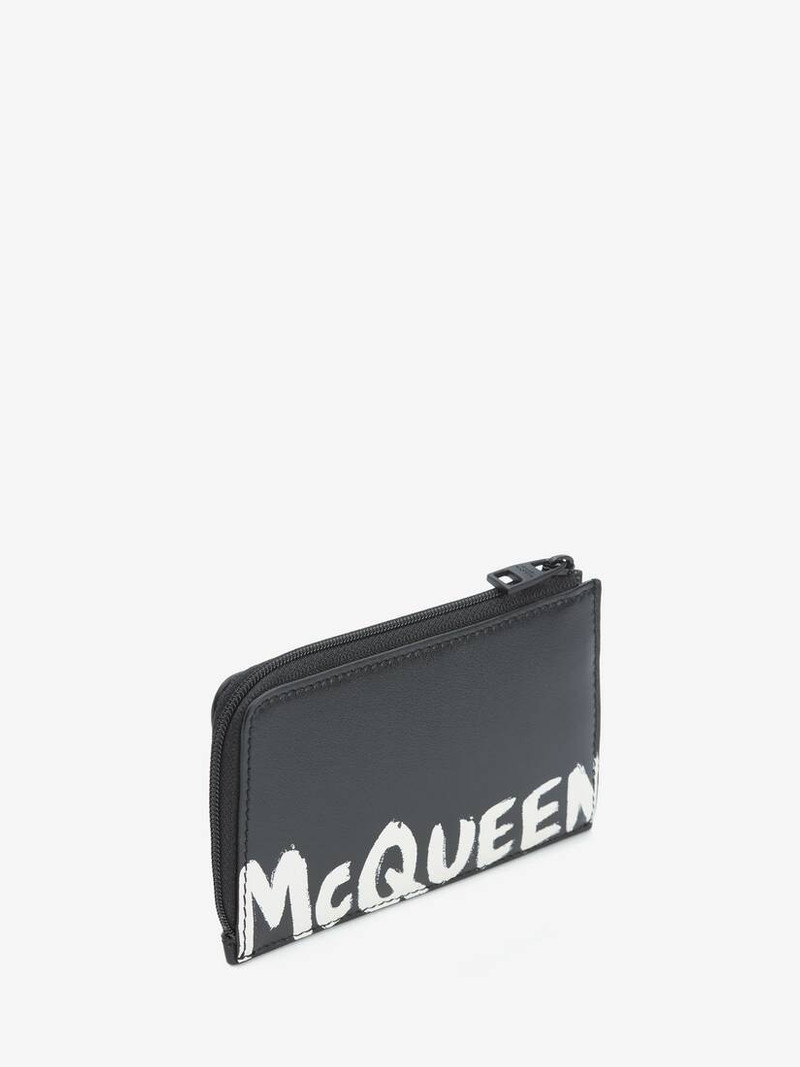 Mcqueen Graffiti Large Zip Coin Card Holder in Black/white 2