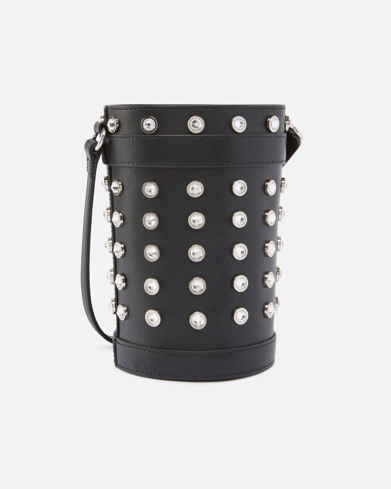 PINKO SMALL LEATHER BUCKET BAG WITH RHINESTONES outlook