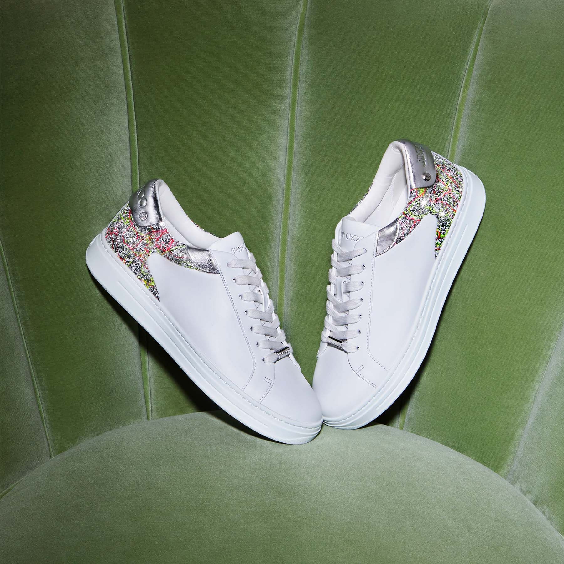 Rome/F
White Leather and Glitter Fabric Low Top Trainers - 8