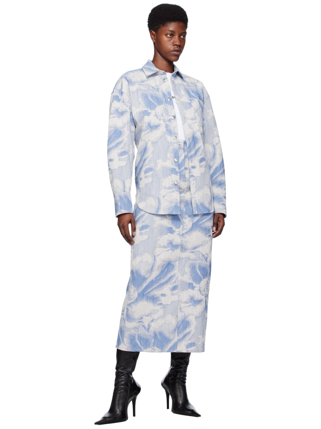 Blue Embroidered Denim Shirt - 4
