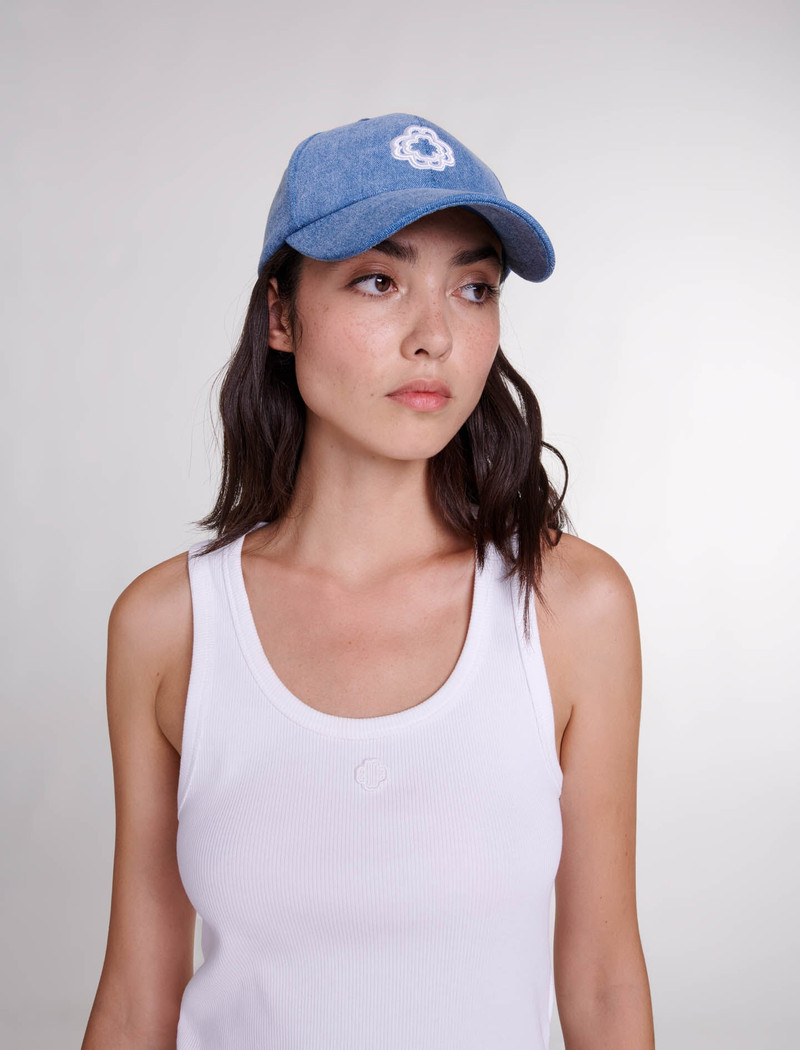 Denim cap with clover logo 6