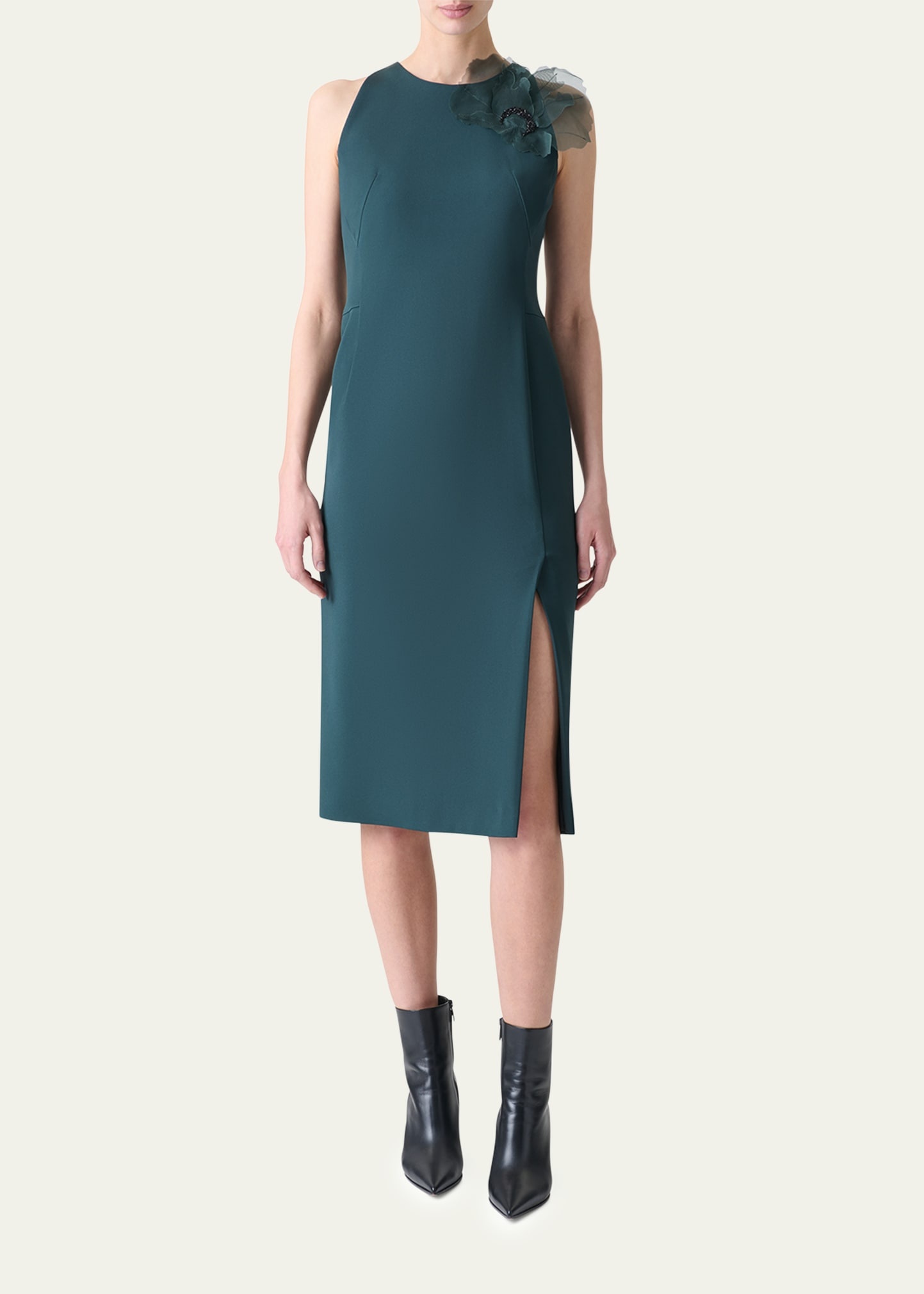 3D Anemone Flower Silk Crepe Sheath Dress - 2