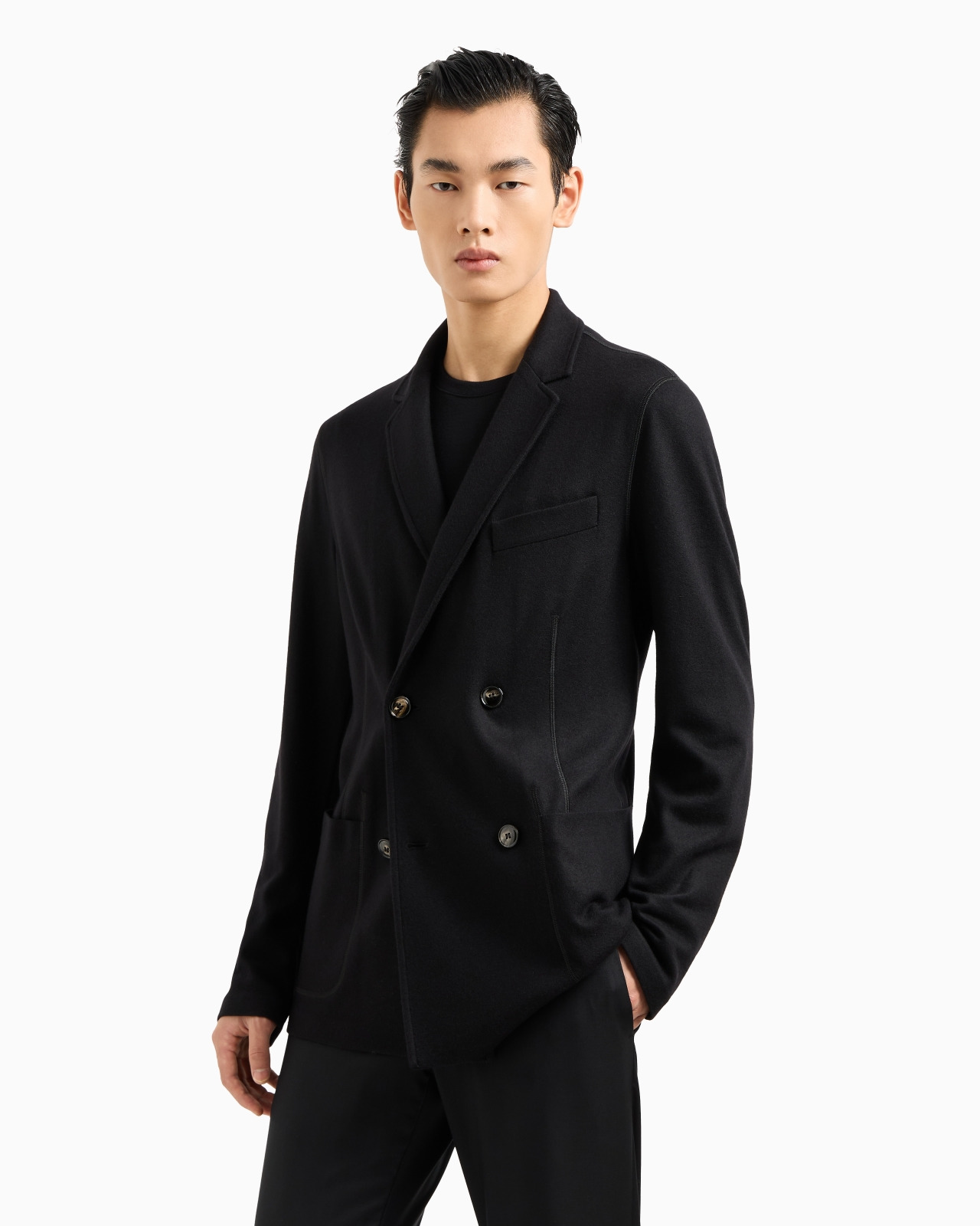 Icon double-breasted jacket in fulled cashmere interlock - 4