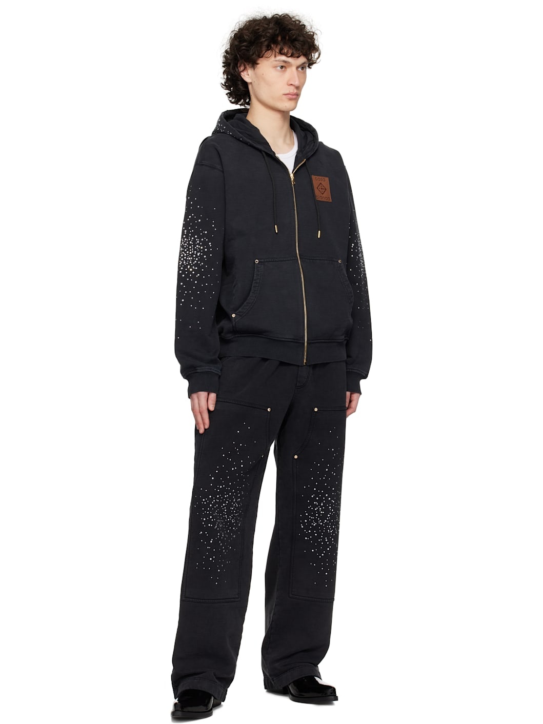 Black 'La Prémonition' Crystal Embellished Lounge Pants - 4