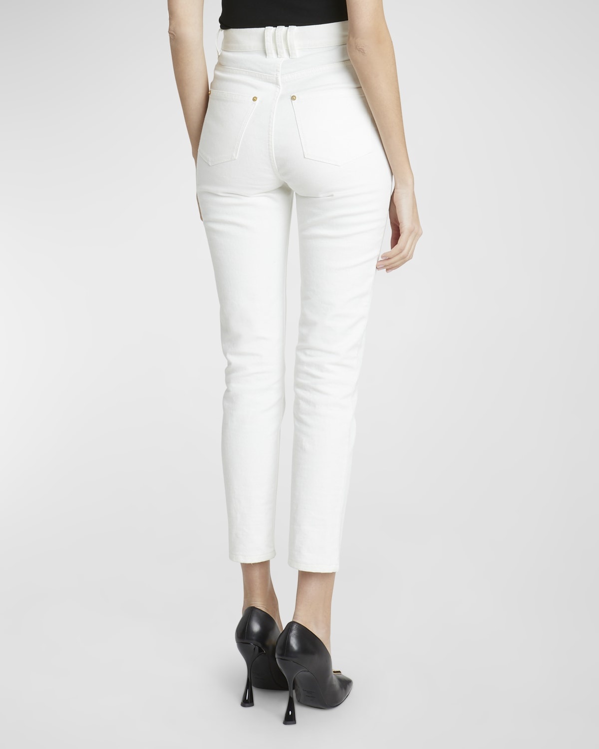 Five-Pocket High-Waist Slim Denim Crop Pants - 6