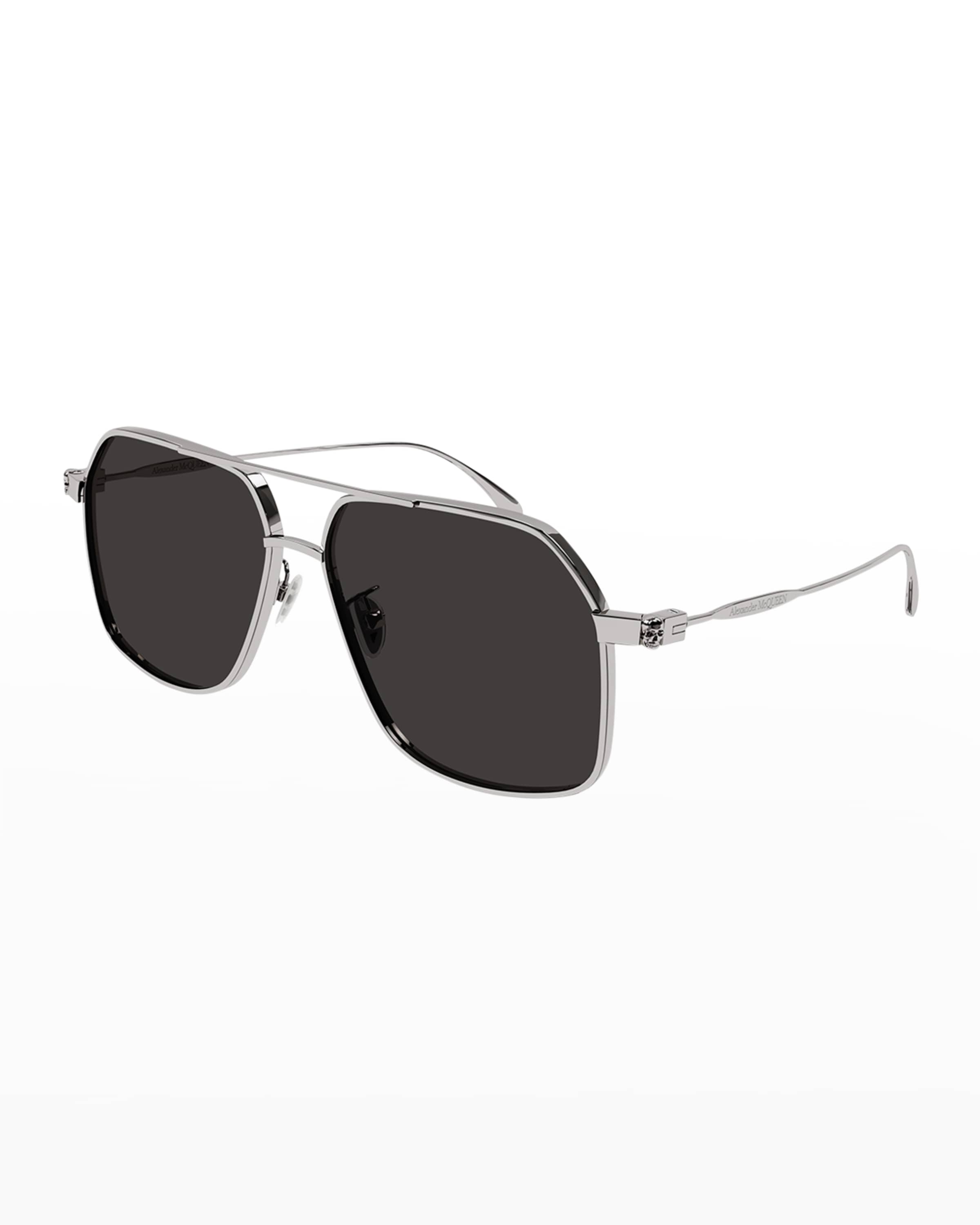 Alexander McQueen Men's Double-Bridge Metal Skull Aviator