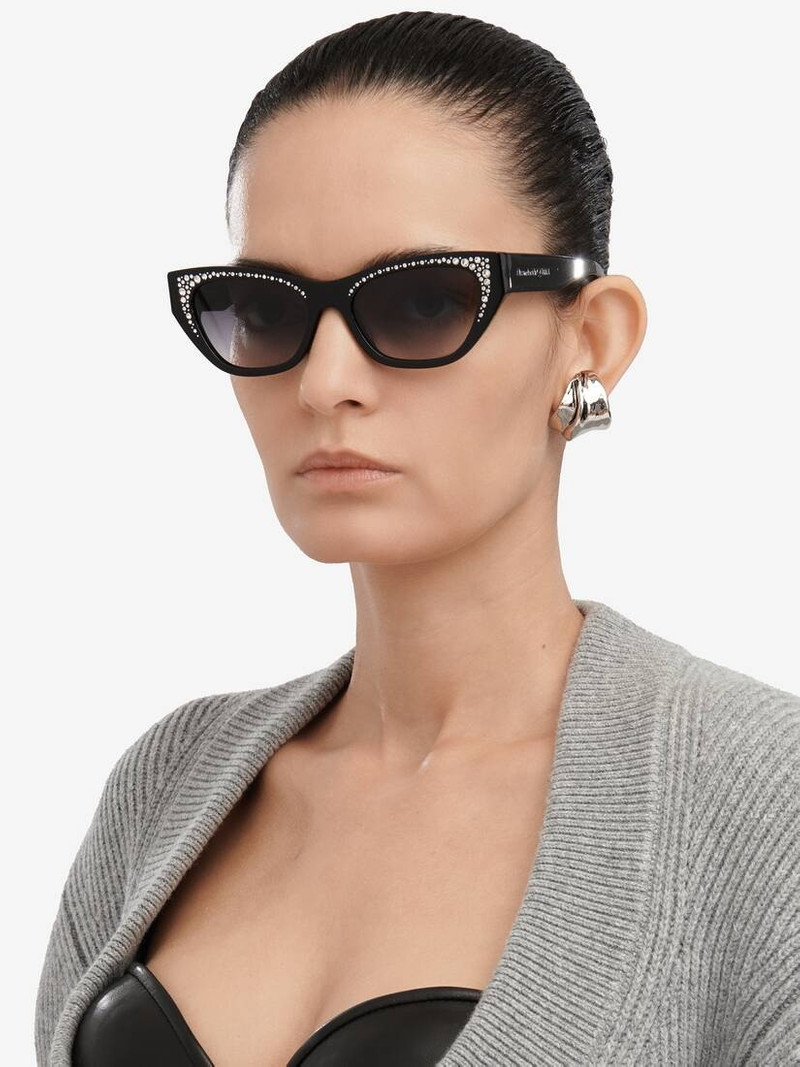 Alexander McQueen Women's Pavé Jewelled Sunglasses in Black/grey outlook
