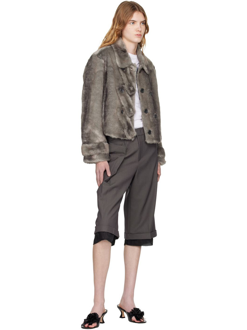 OPEN YY Gray Faux Fur Tab Toggle Jacket outlook
