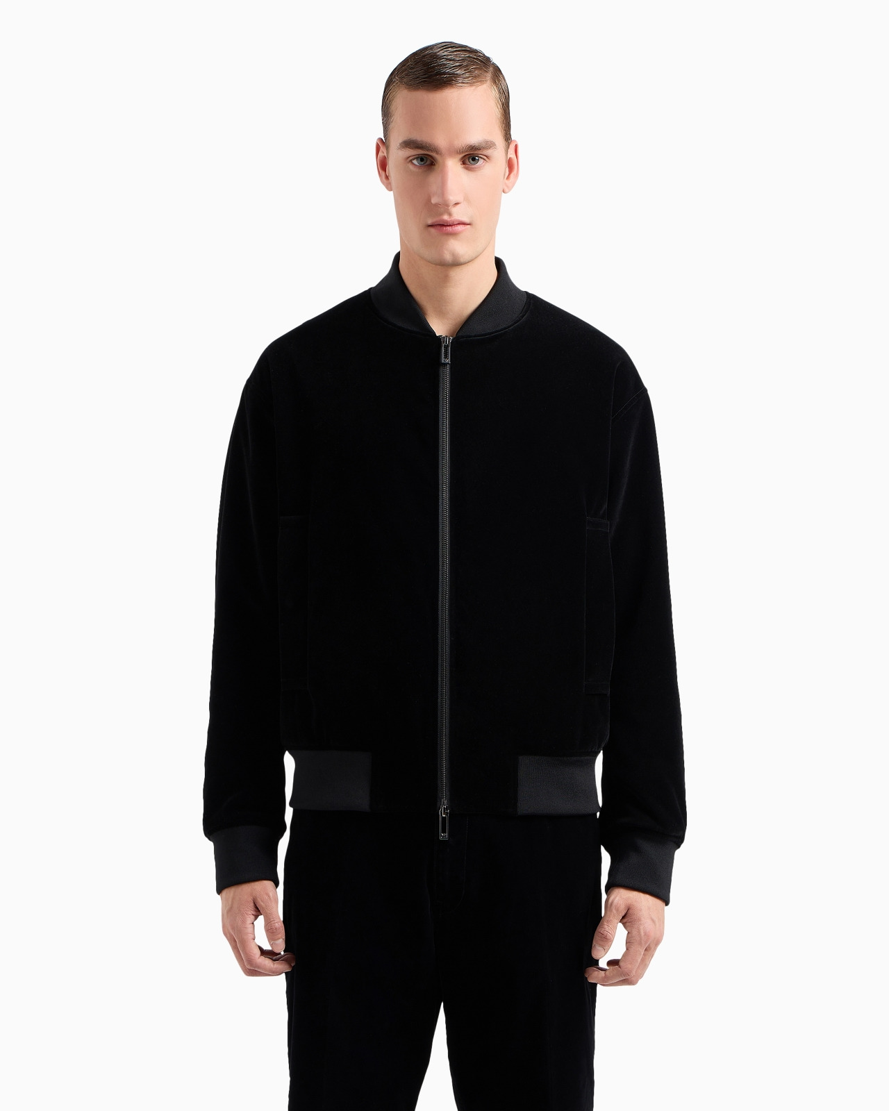 Clubwear velour bomber jacket with oversized French bulldog patch - 2
