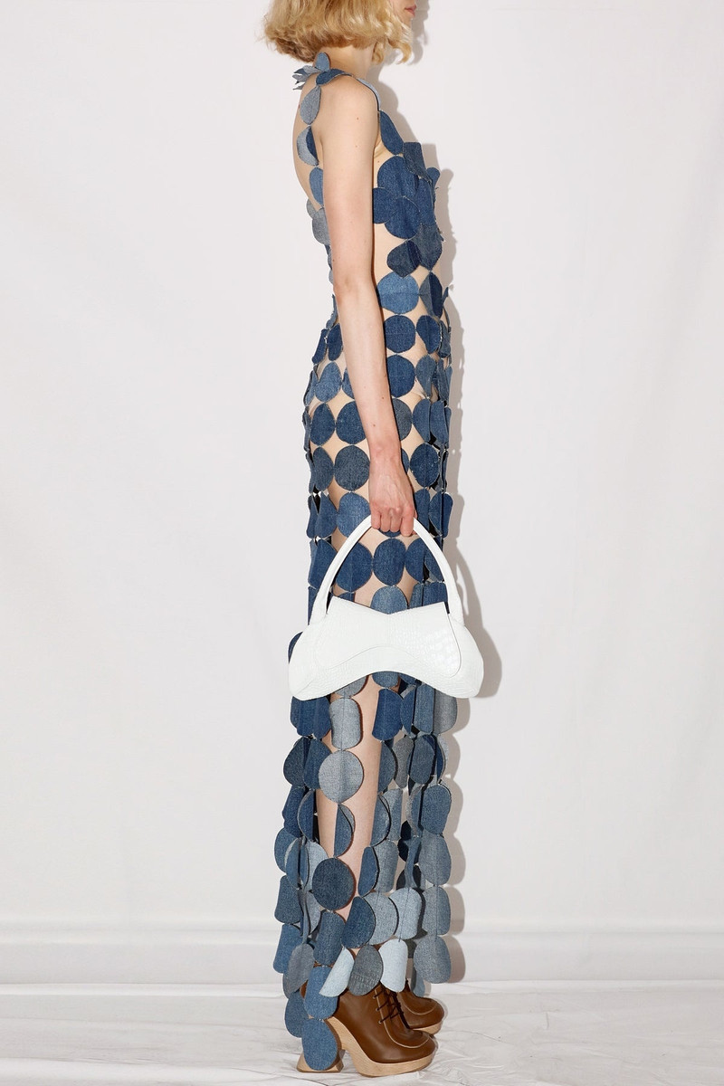 A.W.A.K.E. MODE UPCYCLED DENIM MULTICIRCLE DRESS BLUE DENIM outlook
