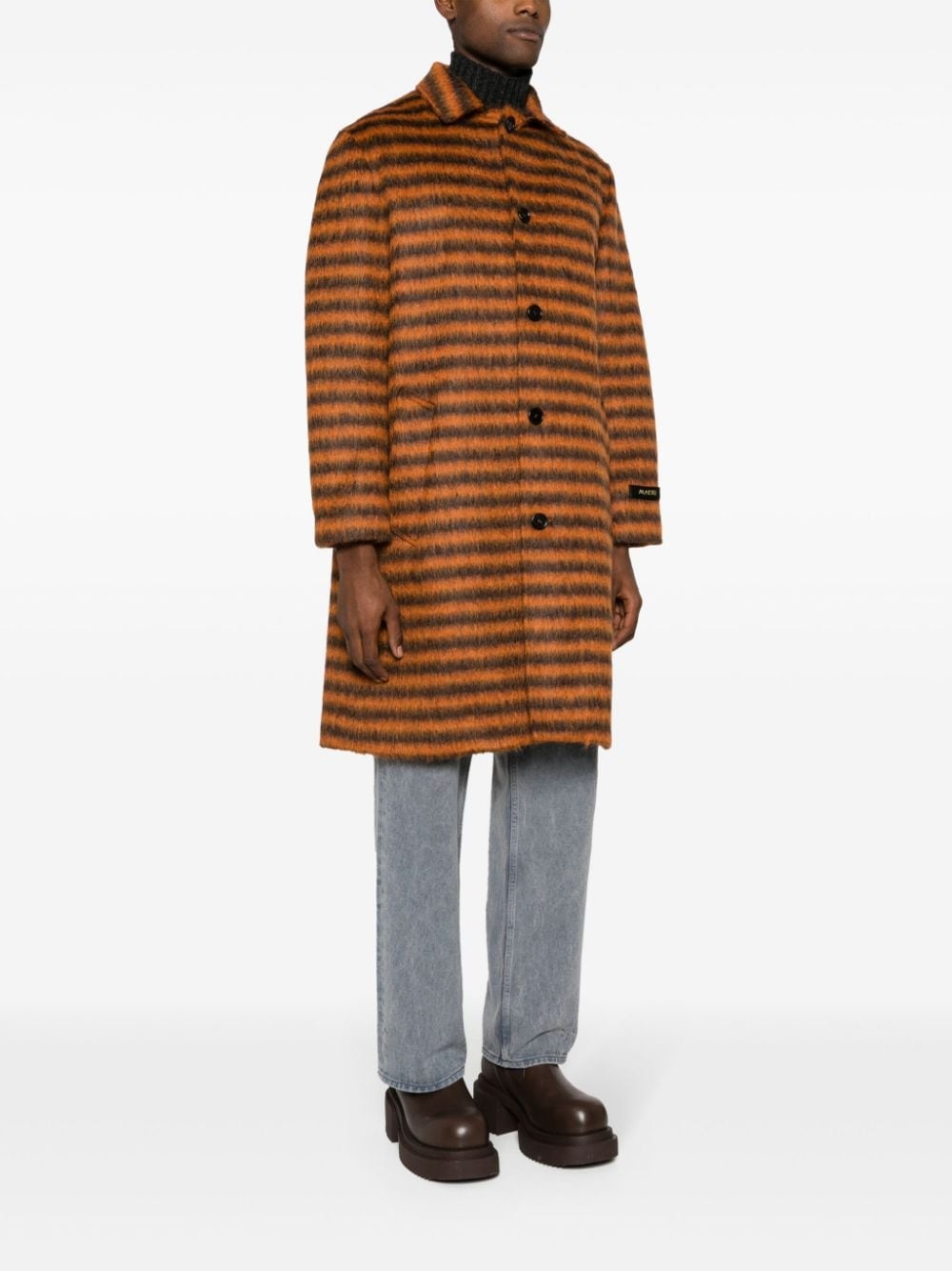 logo-appliquÃ© striped single-breasted coat - 3
