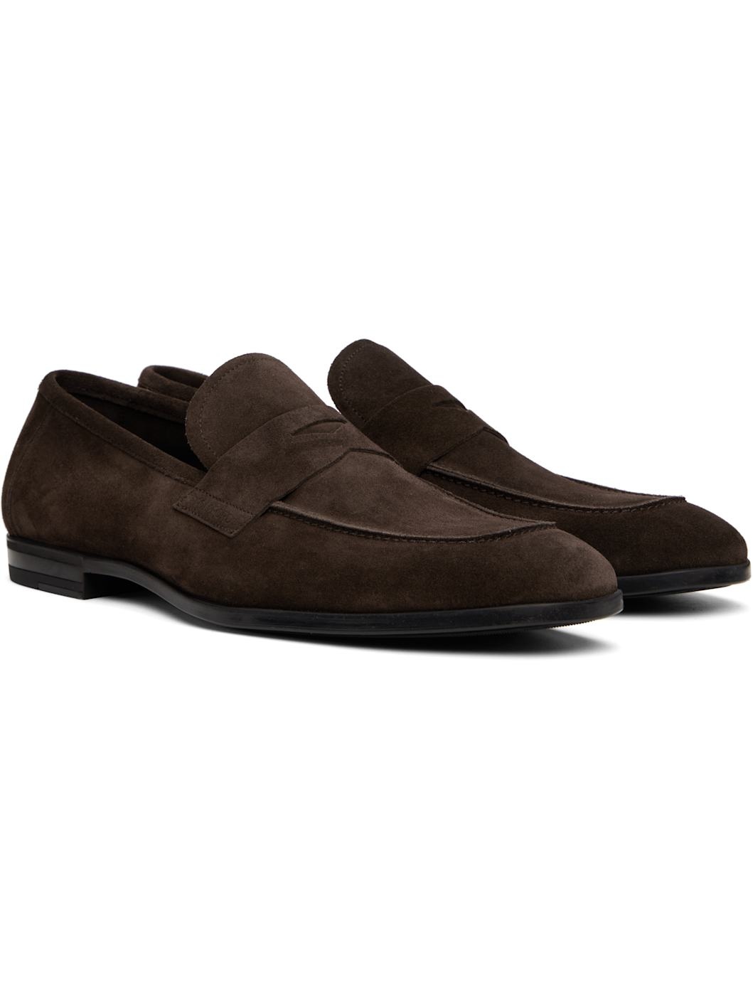 Brown Suede Sean Twisted Band Loafers - 4
