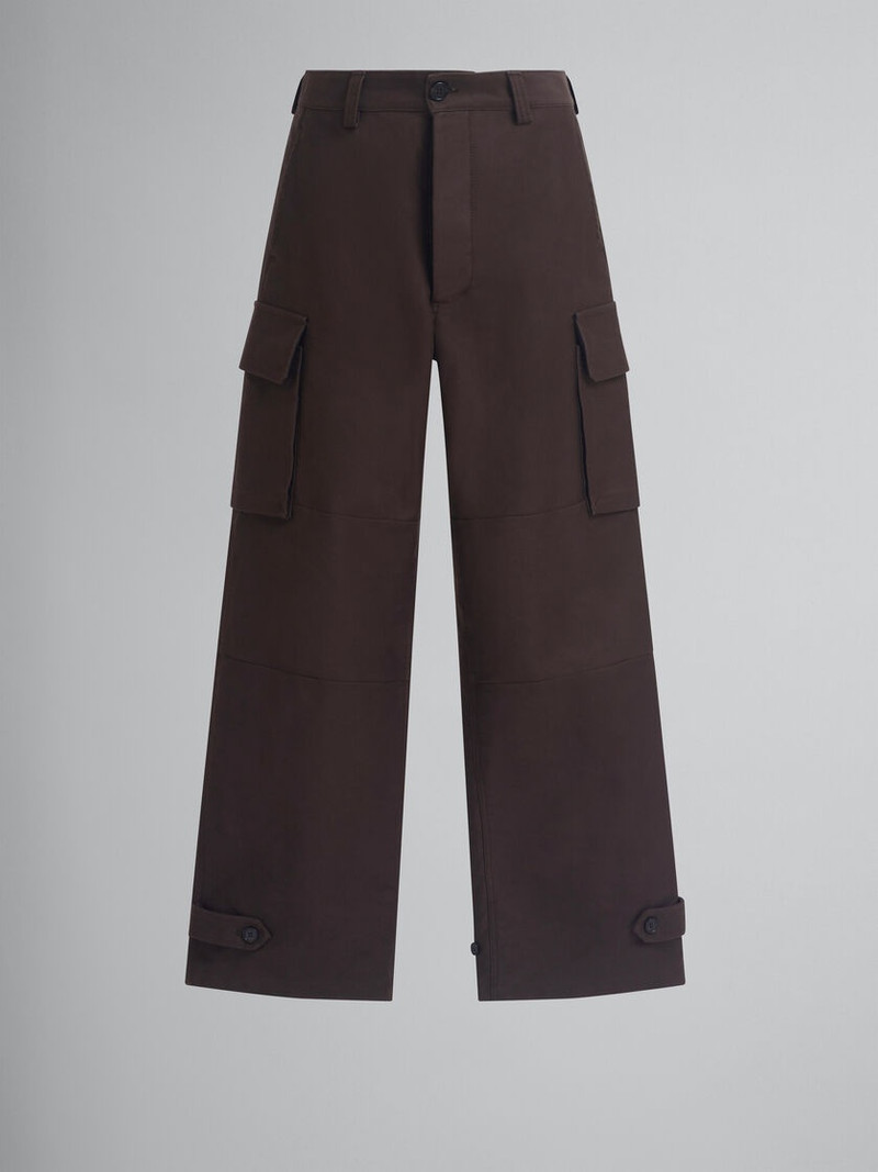 BROWN ORGANIC COTTON CARGO TROUSERS - 1