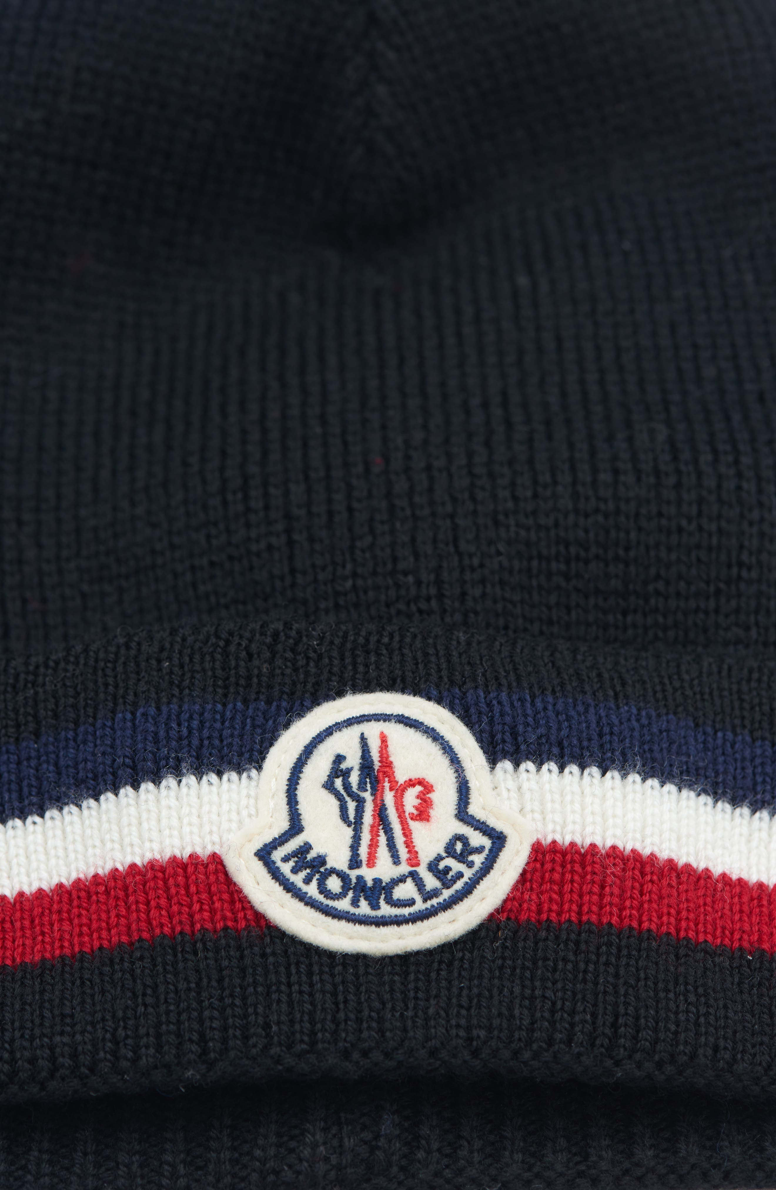 Moncler Tricolor Stripe Ribbed Wool Beanie in Black at Nordstrom - 3