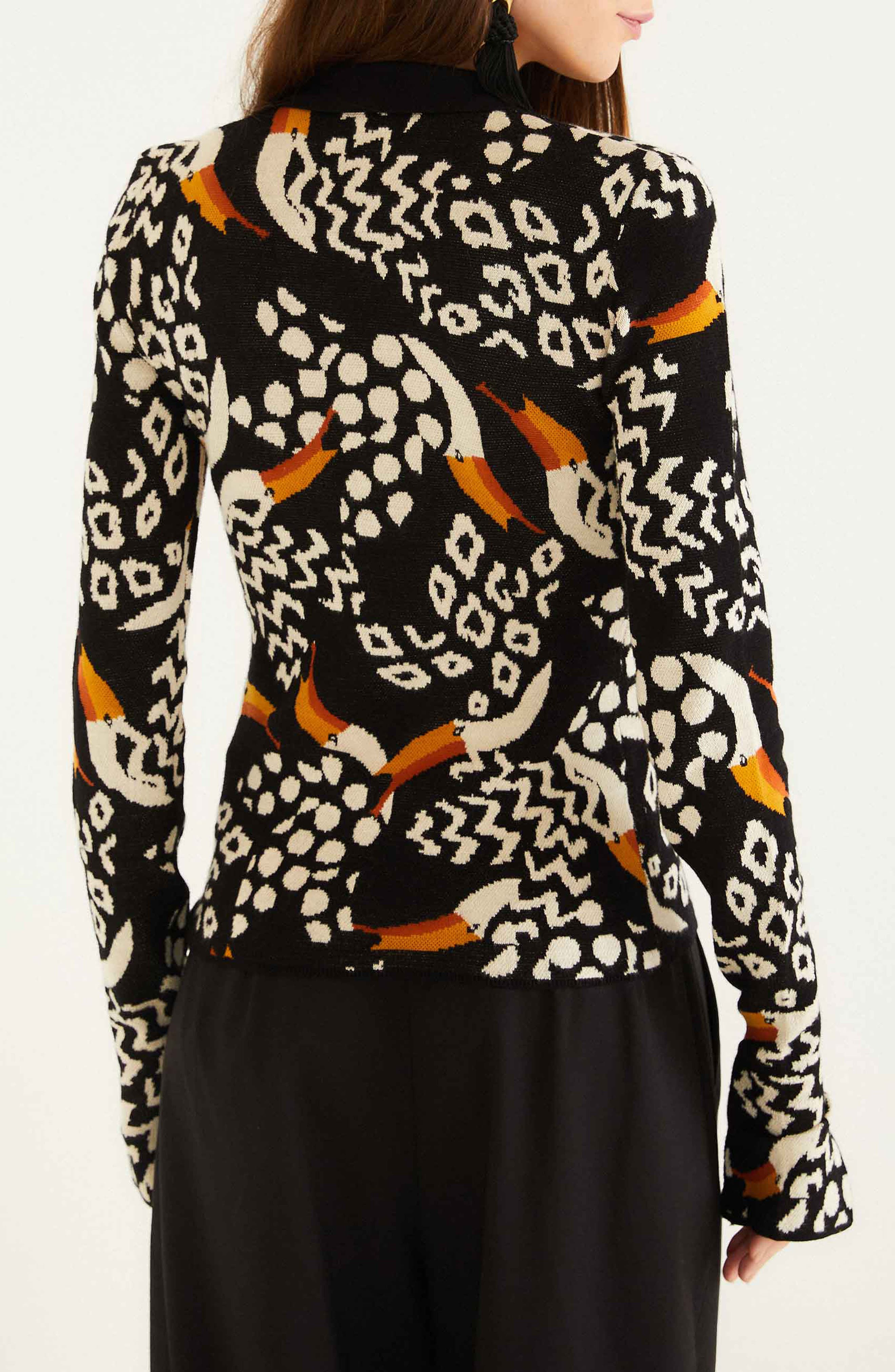 FARM Rio Tucanissimo Jacquard Polo Sweater in Tucanissimo Black at Nordstrom - 2
