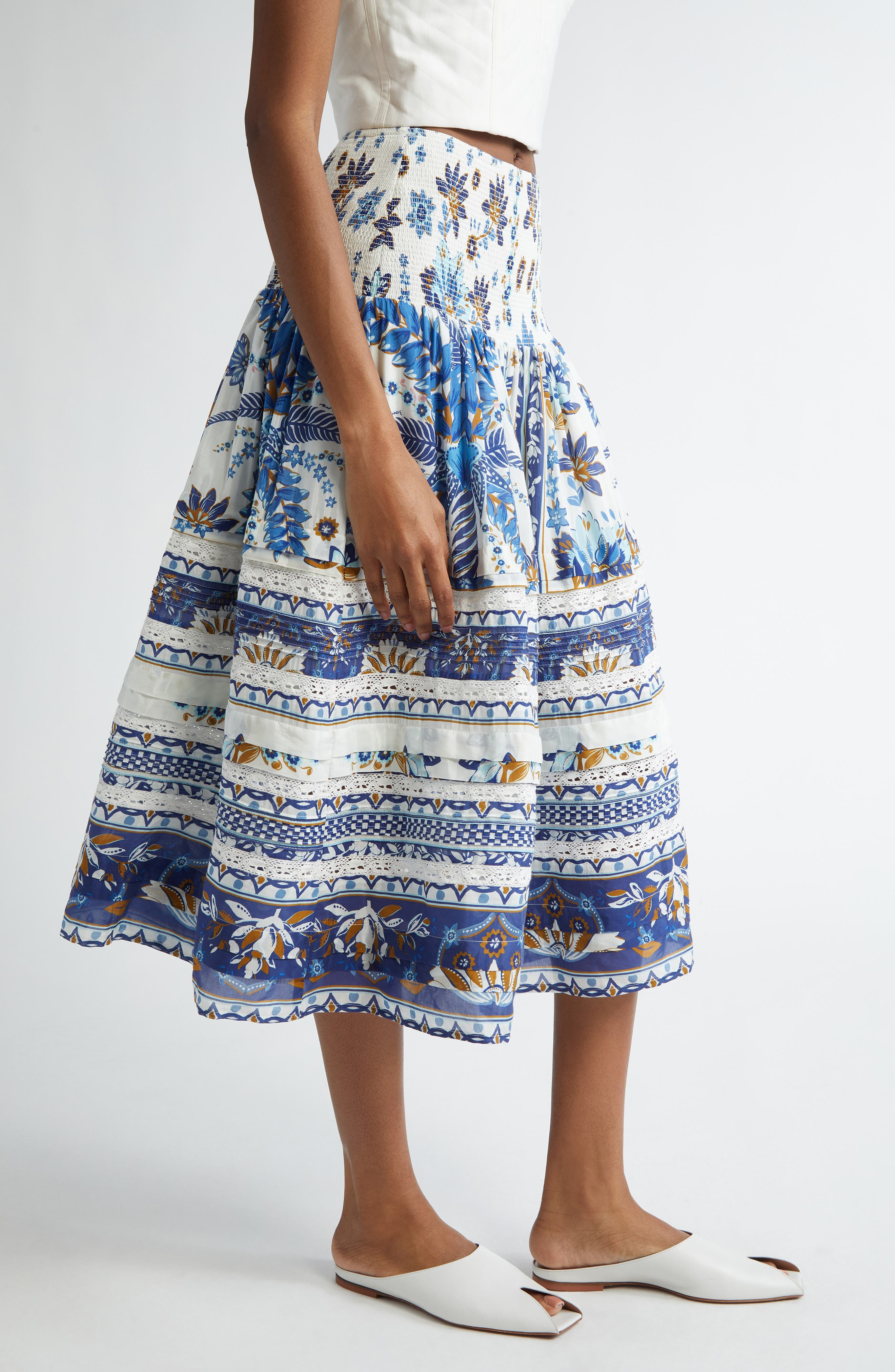 FARM Rio Ana Tapestry Mixed Print Cotton Blend Skirt in Ana Tapestry Off-White at Nordstrom - 4