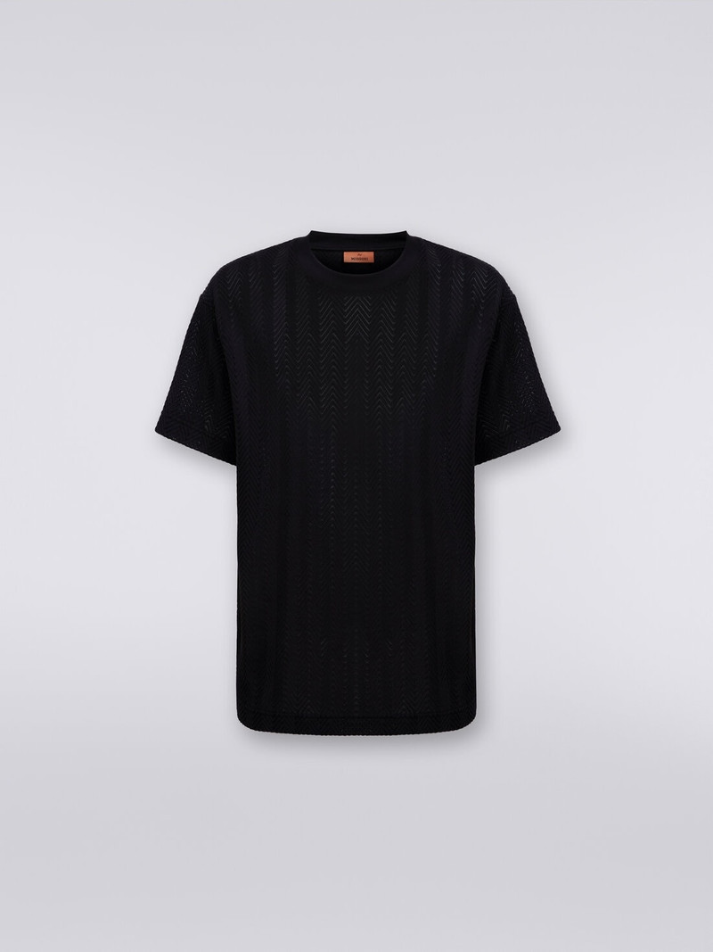 Crew-neck T-shirt in chevron viscose and cotton 1