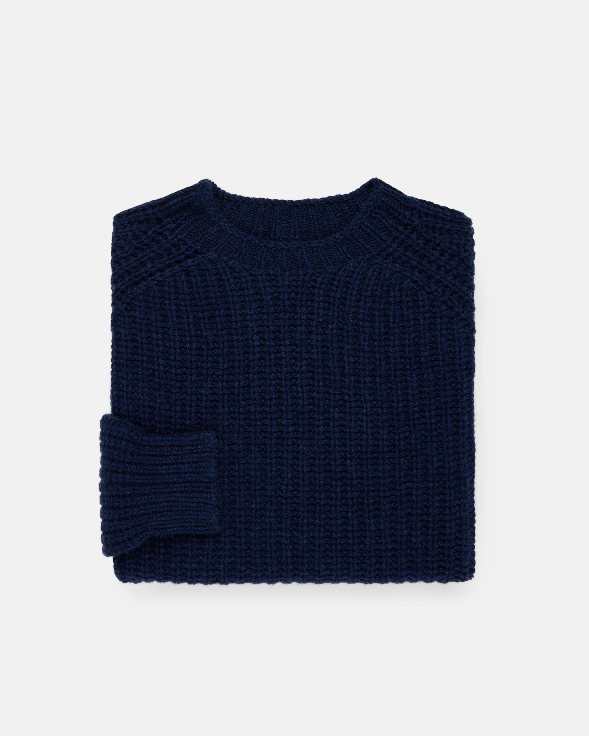 MADE-IN-SCOTLAND NAVY LAMBSWOOL SHAKER STITCH CREW NECK SWEATER - 1