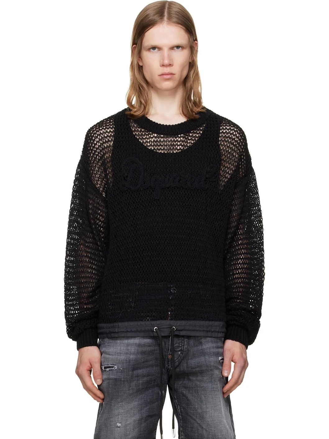 Black 'Dsquared2 Signature' Open Work Sweater - 1