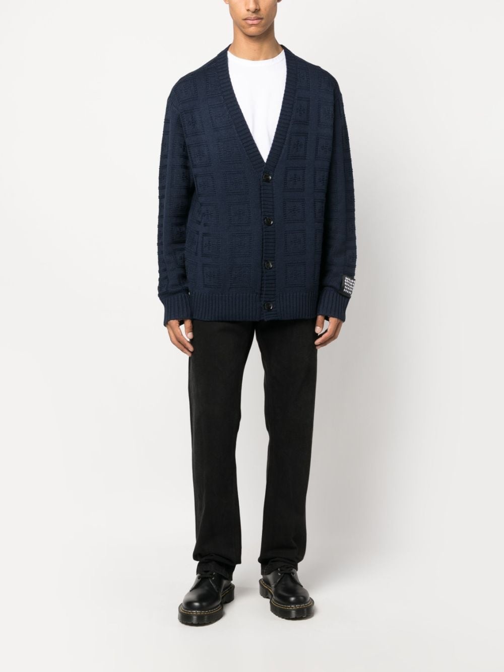 logo-intarsia wool-blend cardigan - 2