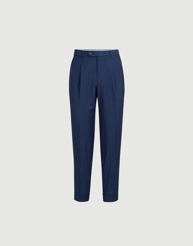 Wool and mohair pinstripe fresco trousers with pleat 1