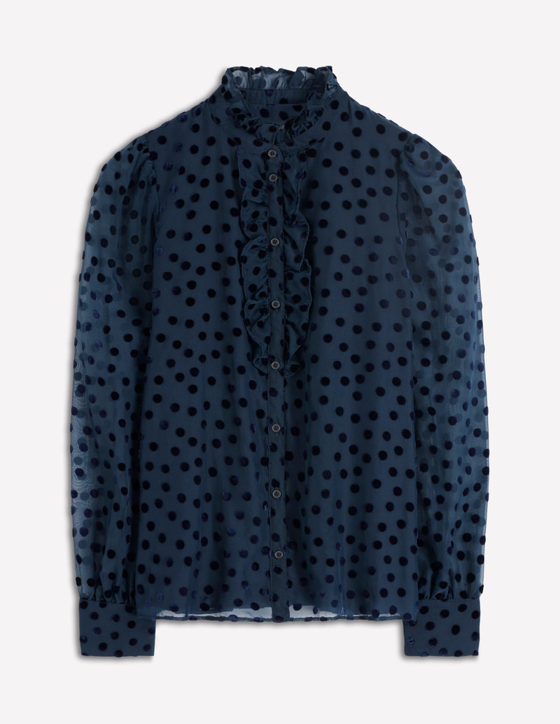 Sasha Devore Velvet Top-Navy Spot 1