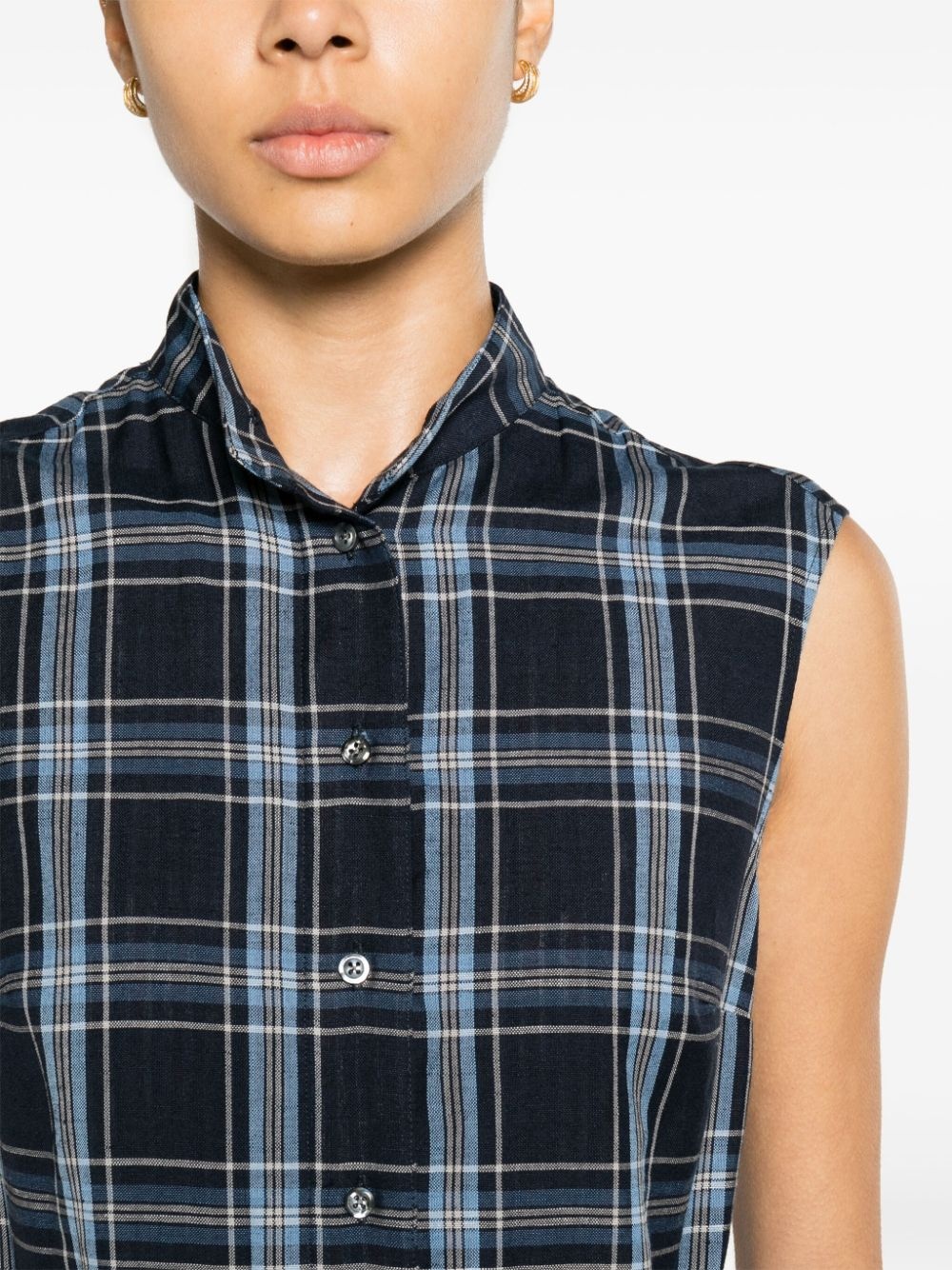 plaid-check pleated shirtdress - 6