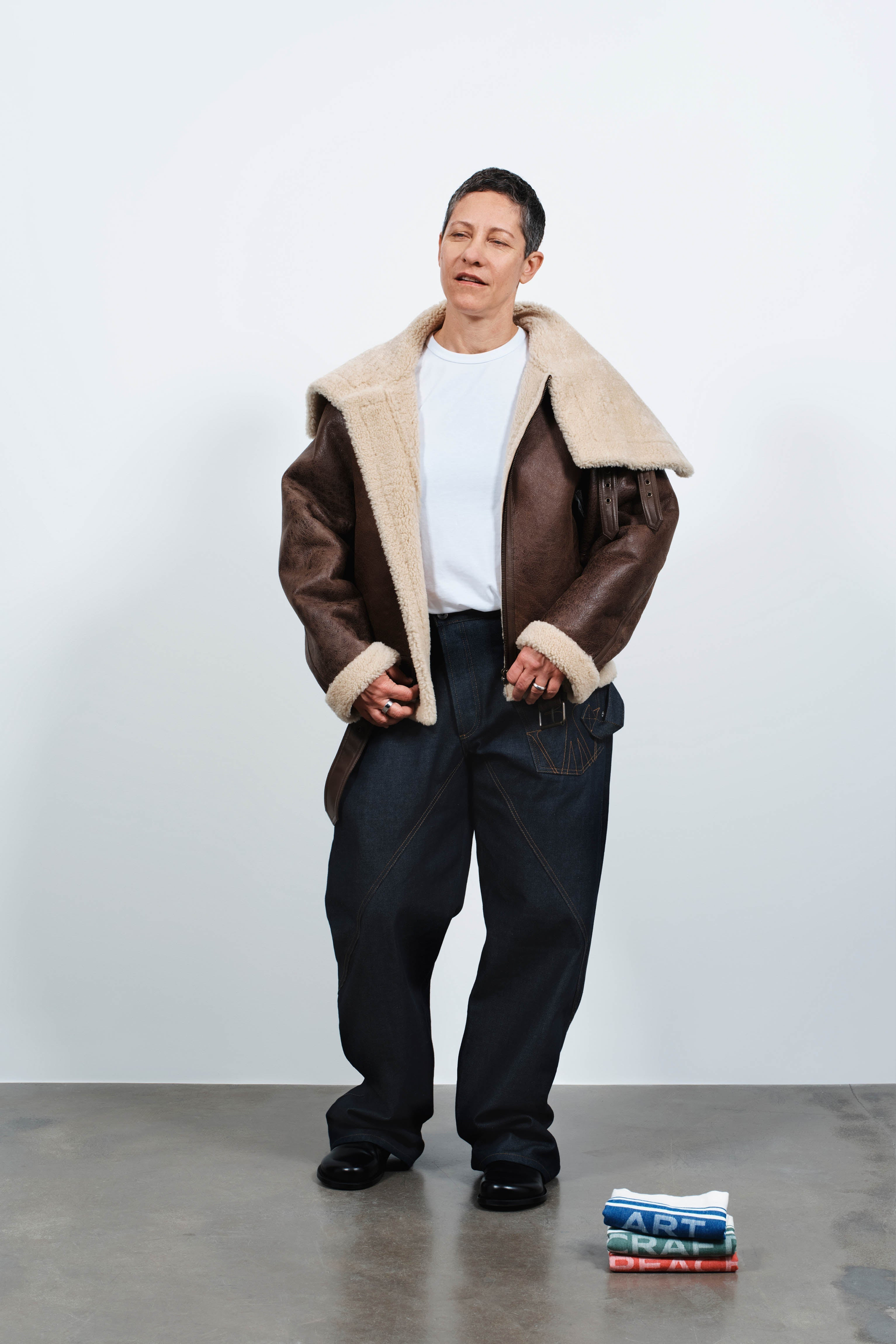 WOMENS SHEARLING LEATHER JACKET IN BROWN - 5