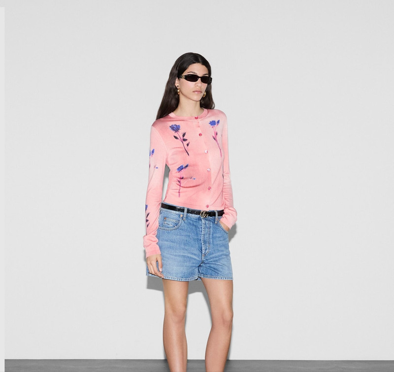 GUCCI Gucci Floral Print Fine Wool Silk Cardigan outlook