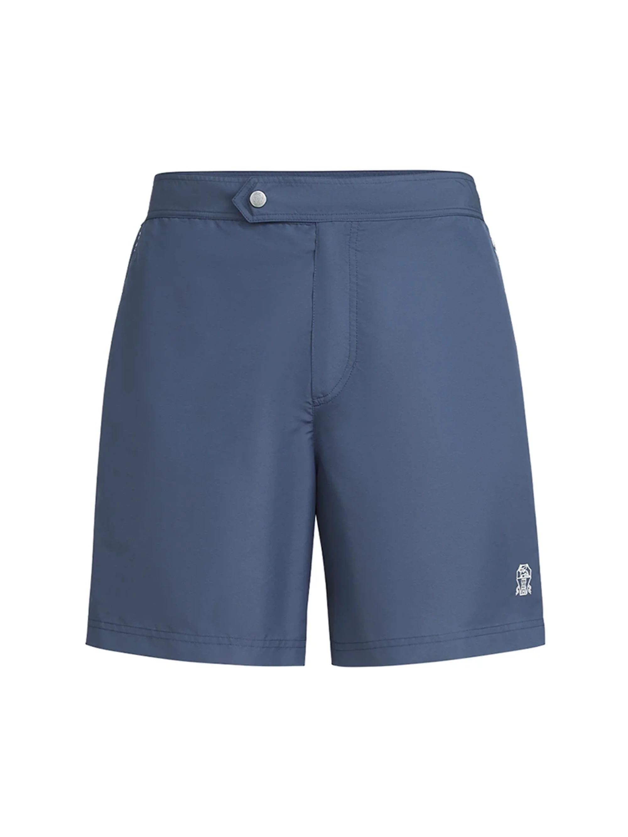 Men's Nylon Swim Shorts with Tabbed Waistband and Piping - Denim - 1