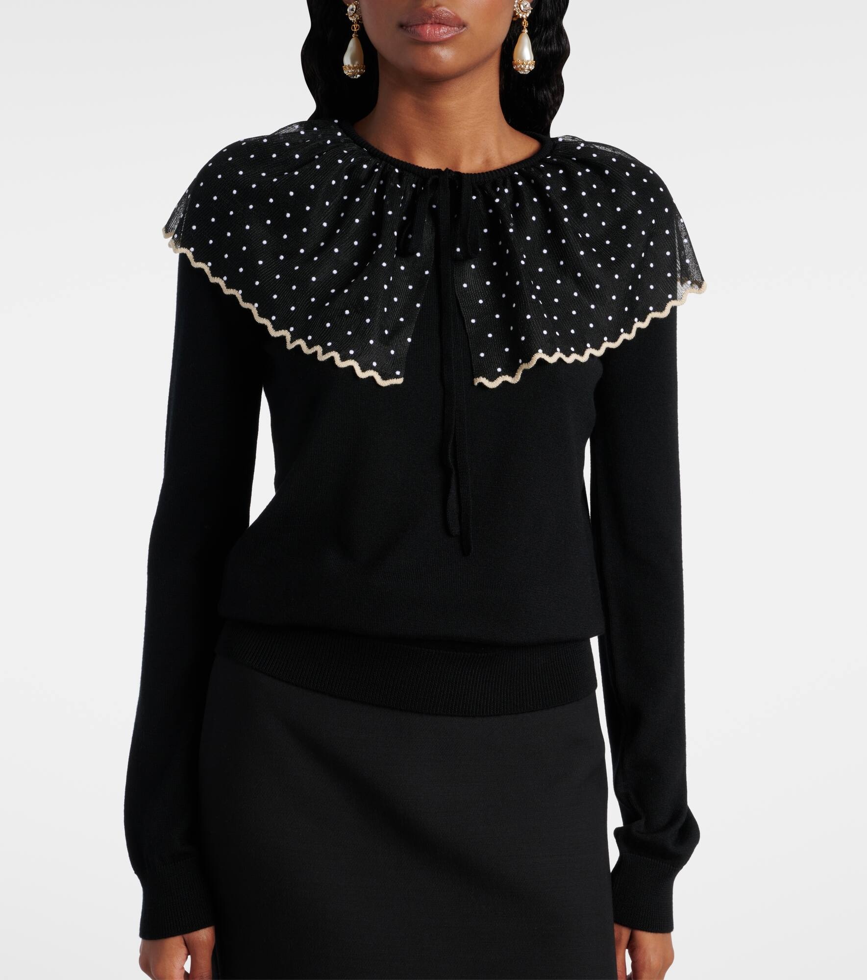 Tulle-trimmed wool sweater - 6