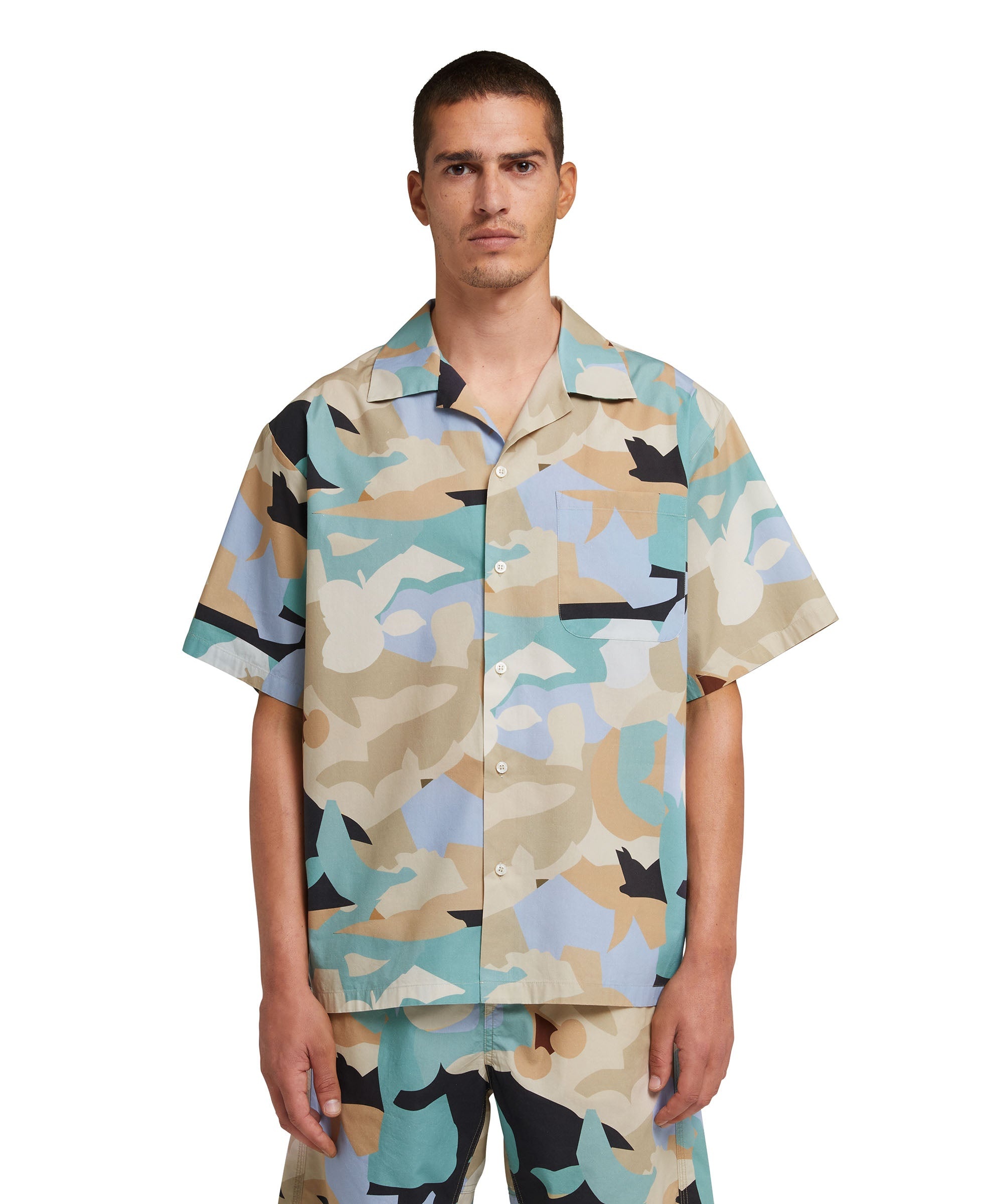 Poplin bowling shirt with "geo camo" print - 2