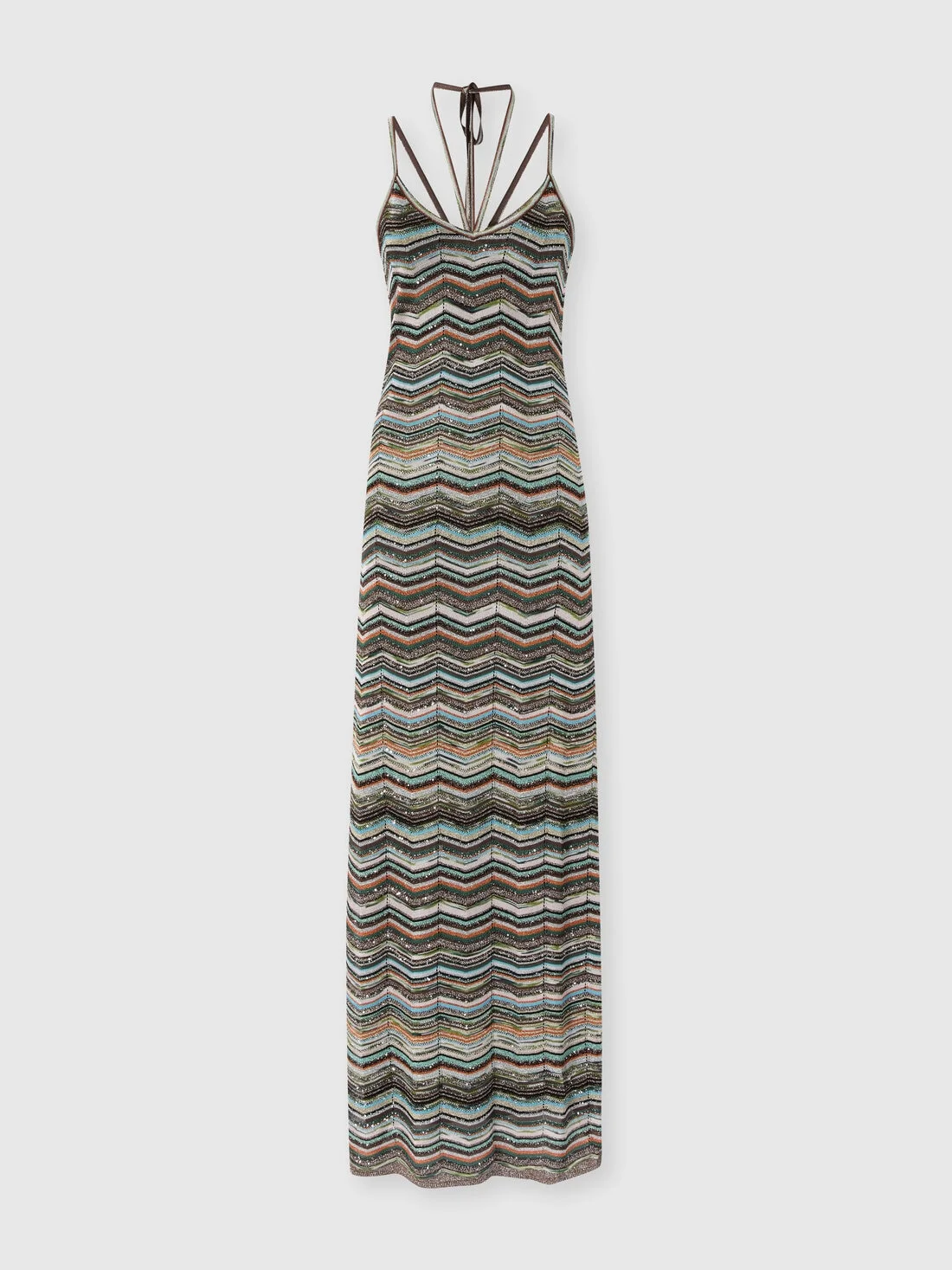 Long chevron knit dress with braided straps - 1