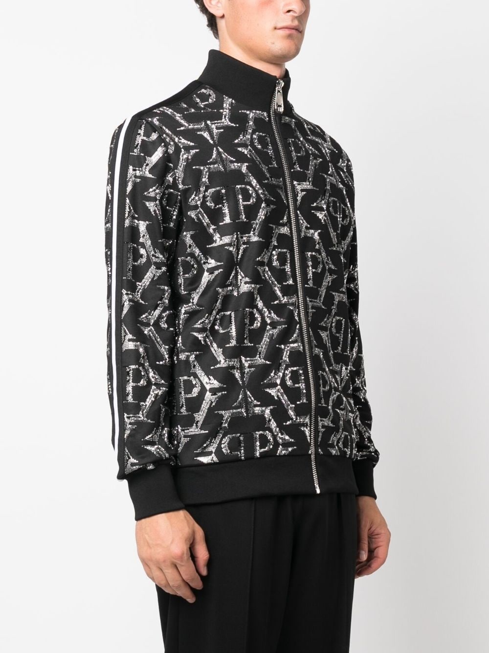 rhinestone-embellished zip-up jacket - 3