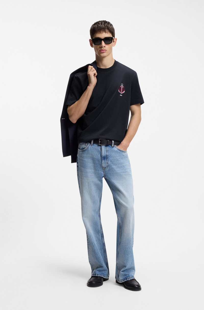HUGO COTTON-JERSEY T-SHIRT WITH SAILING ARTWORK outlook