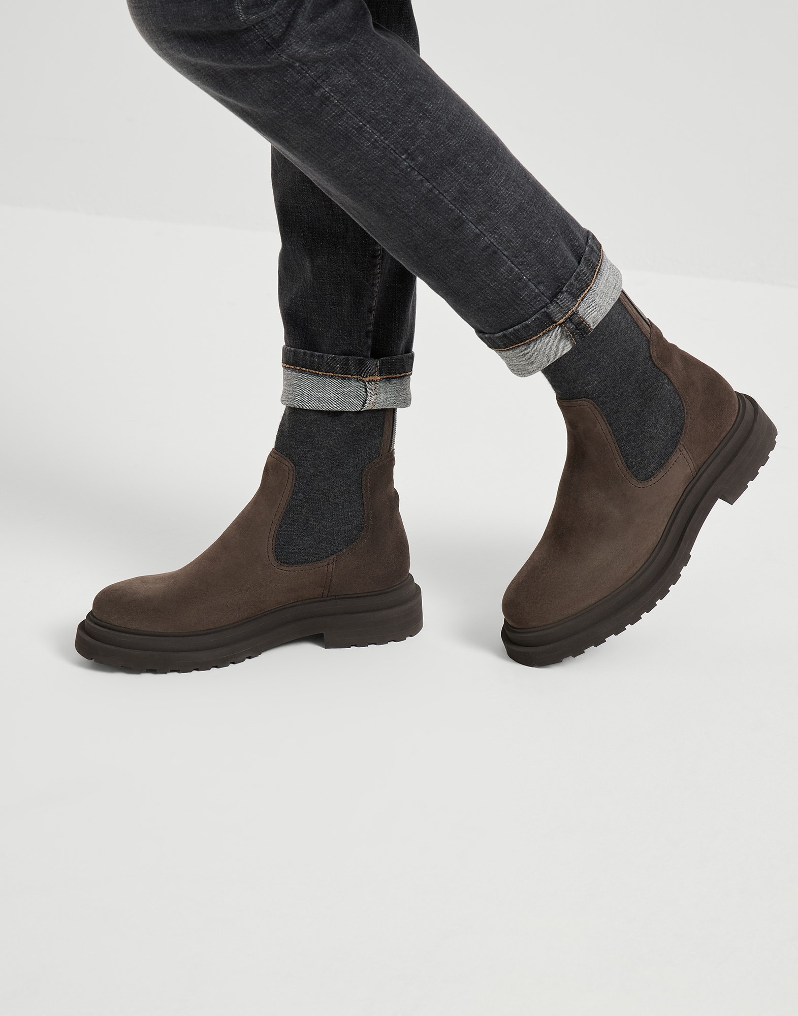 Suede boots with knit inseert and precious loop detail - 4
