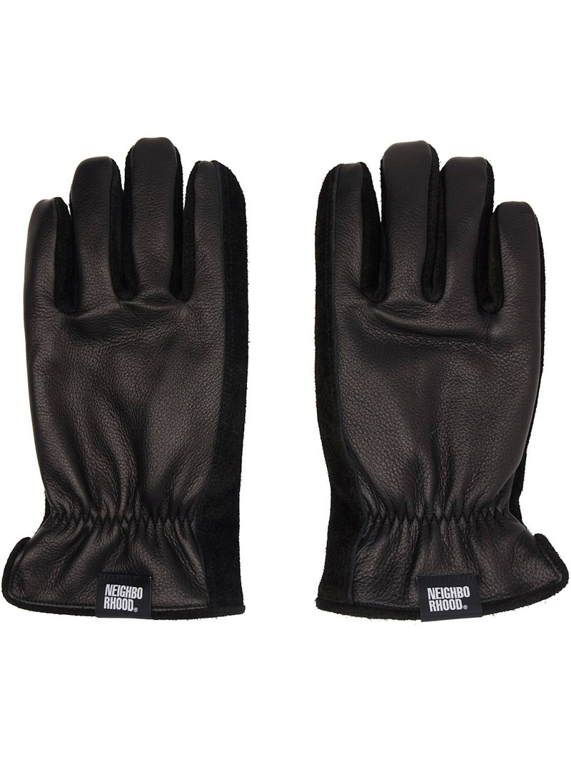 Black Leather Boa Gloves 1