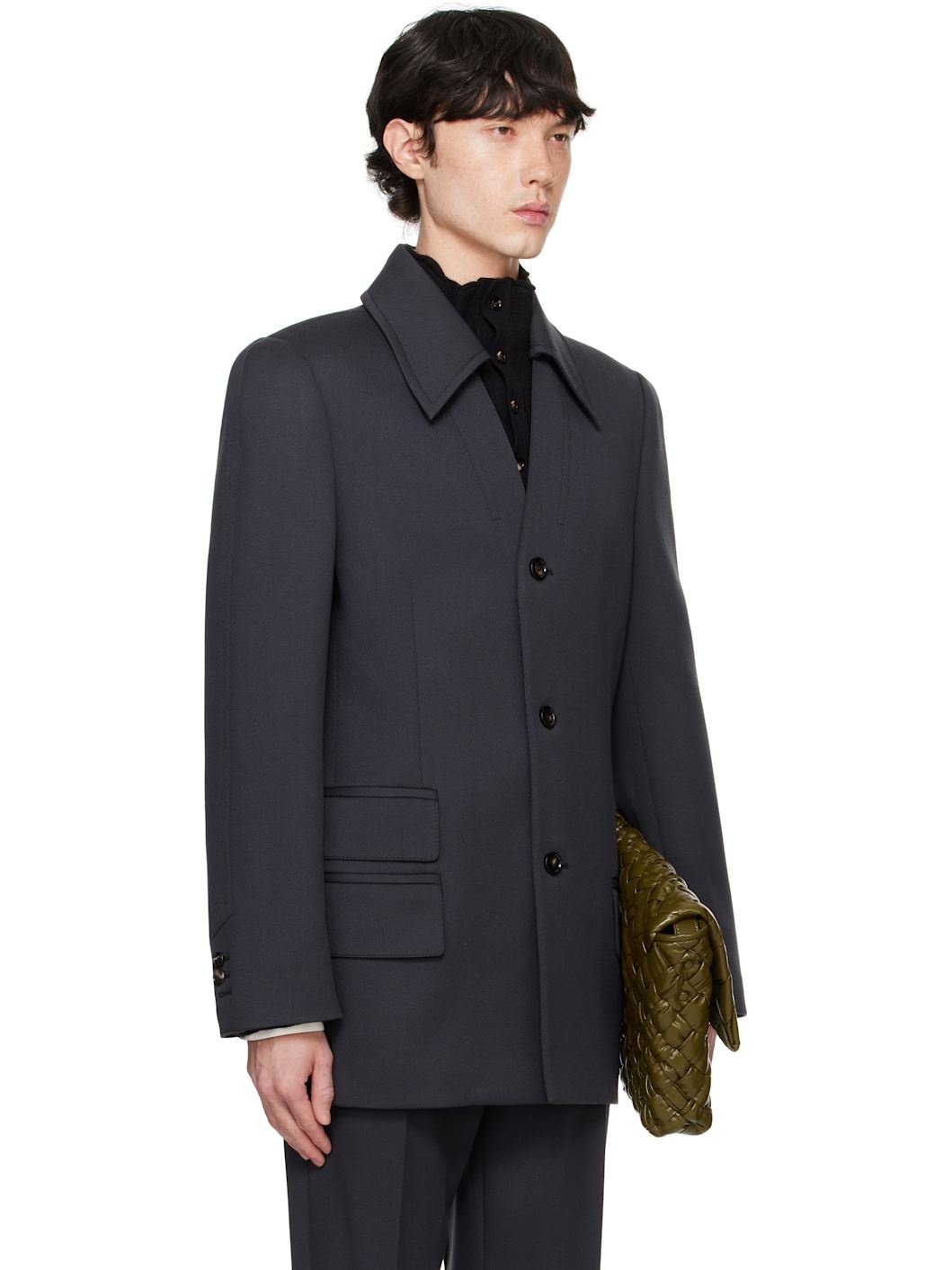 Gray Wool Stretch Tricotine Blazer - 2